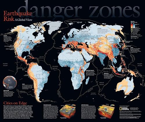 National Geographic Mapa de pared de riesgo de terremoto mundial - 24 x 20.25 pulgadas - Laminado