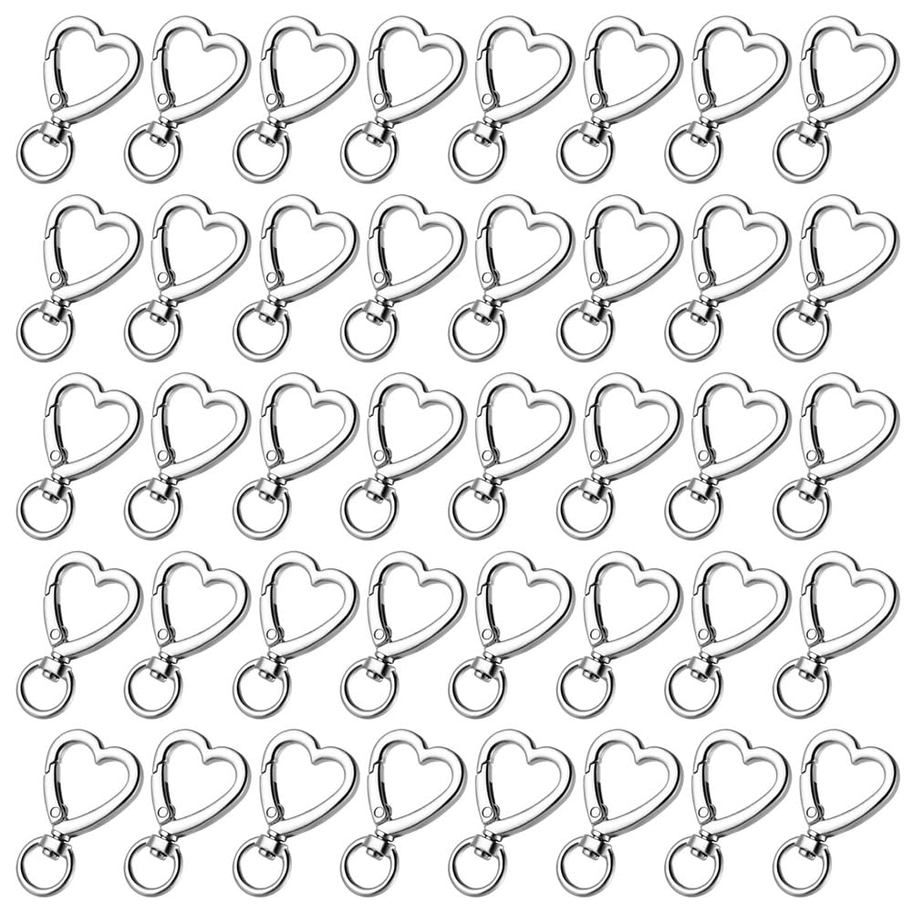 CTRLZS Sliver Heart Carabiner Clips(40pcs), Snap Hook Keychain Clip for Keys, Heart Shape Keychain for Wristlets, Card Holders