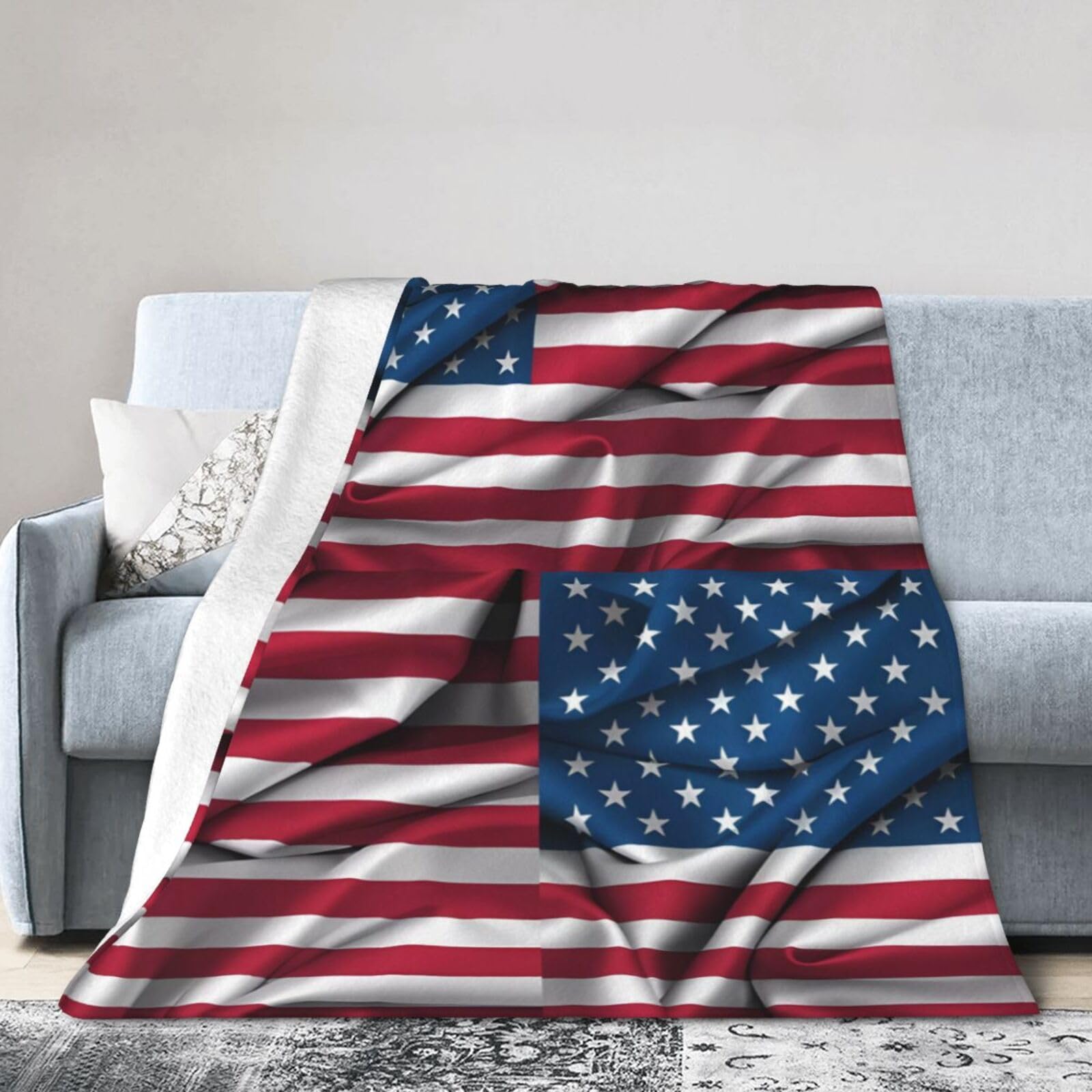 American Flag 40"x30" Fleece Blanket, Full Size, Super Soft, Suitable for Bed, Sofa, Camping, All Seasons