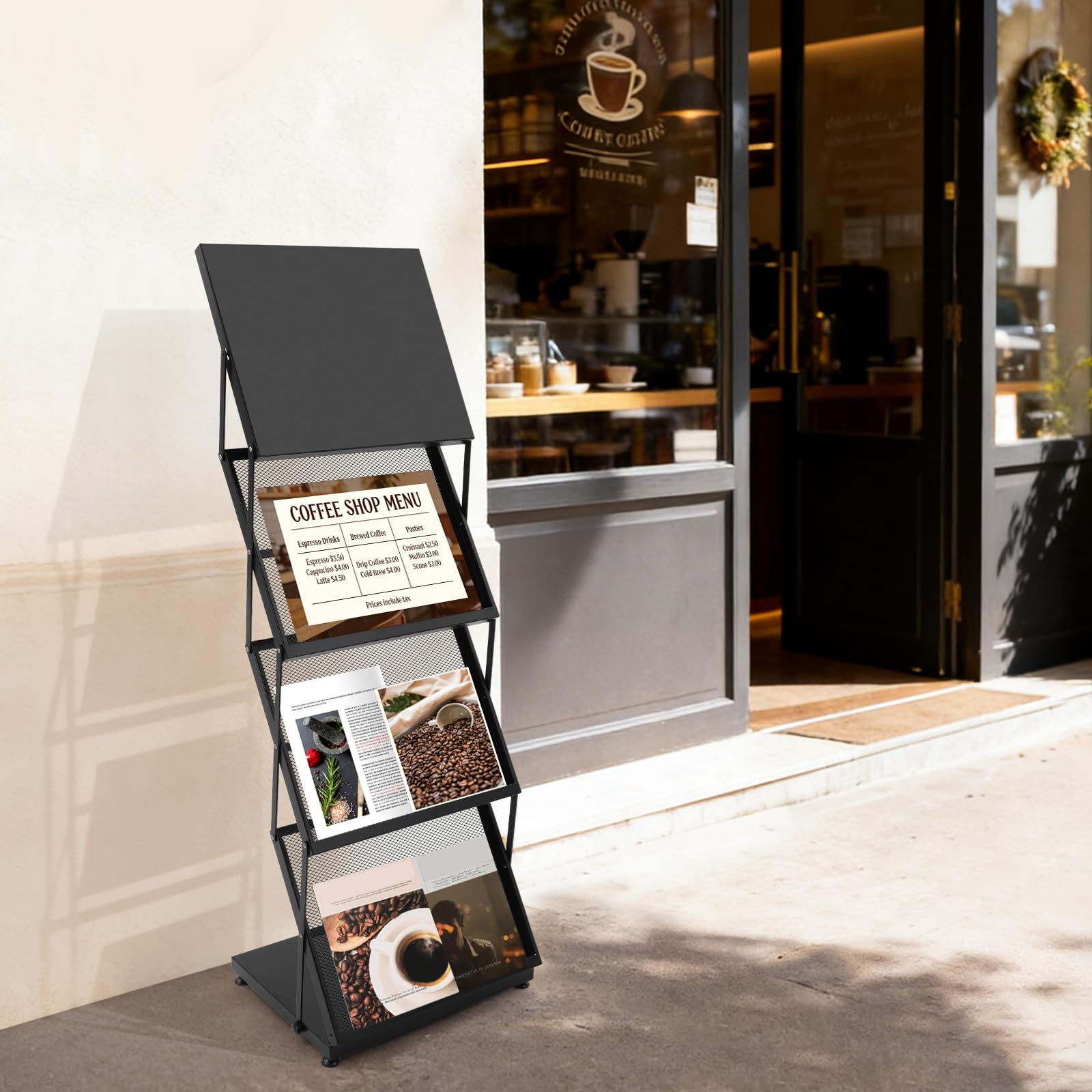 Prospektständer klappbar, A4 Zeitschriftenständer für Messen Ausstellungen | 3 Rahmen, 50 kg Tragkraft, Schwarz
