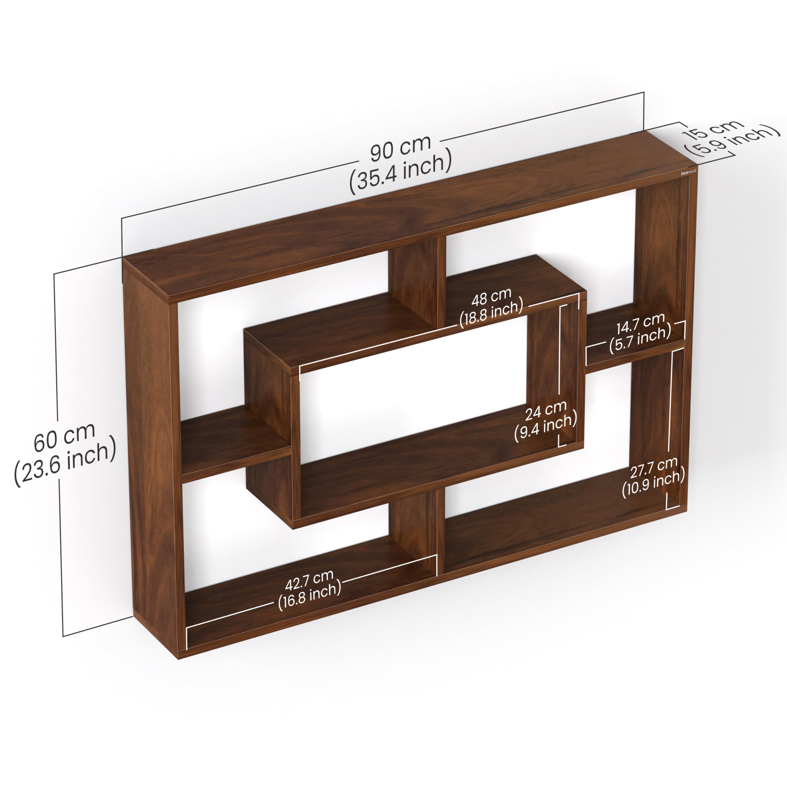 BLUEWUD Crafte Engineered Wood Wall Decor Floating Shelf Display Rack