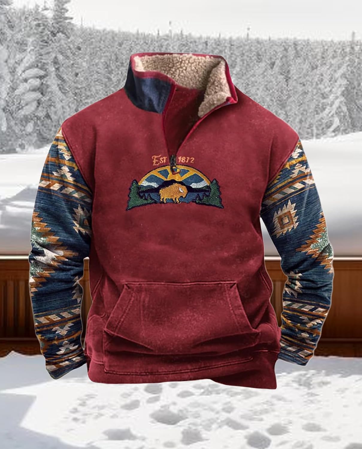 Western Sweatshirts for Men Aztec Cowboy Vintage Graphic Fleece Hoodie Mens Quarter Zip Pullover Country Jacket - Image 6