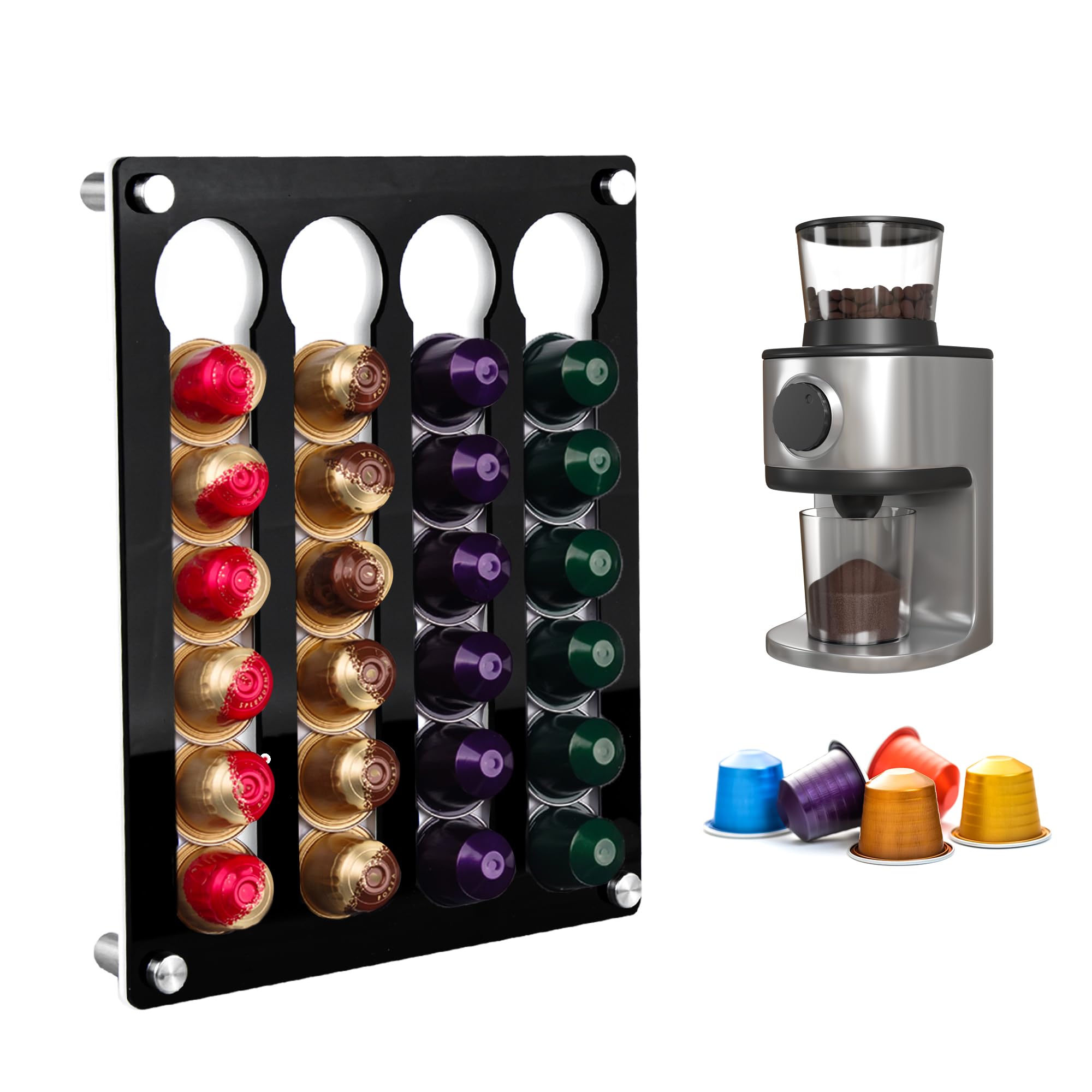 xiruiubao 2 Pièces Support Capsule Café, Porte Capsule pour 24 Capsule de Café, Rangement Capsules Mural pour Cuisine, Bureau, Cafés, Installation Sans Perçage, 24 x 9.5 cm, Noir