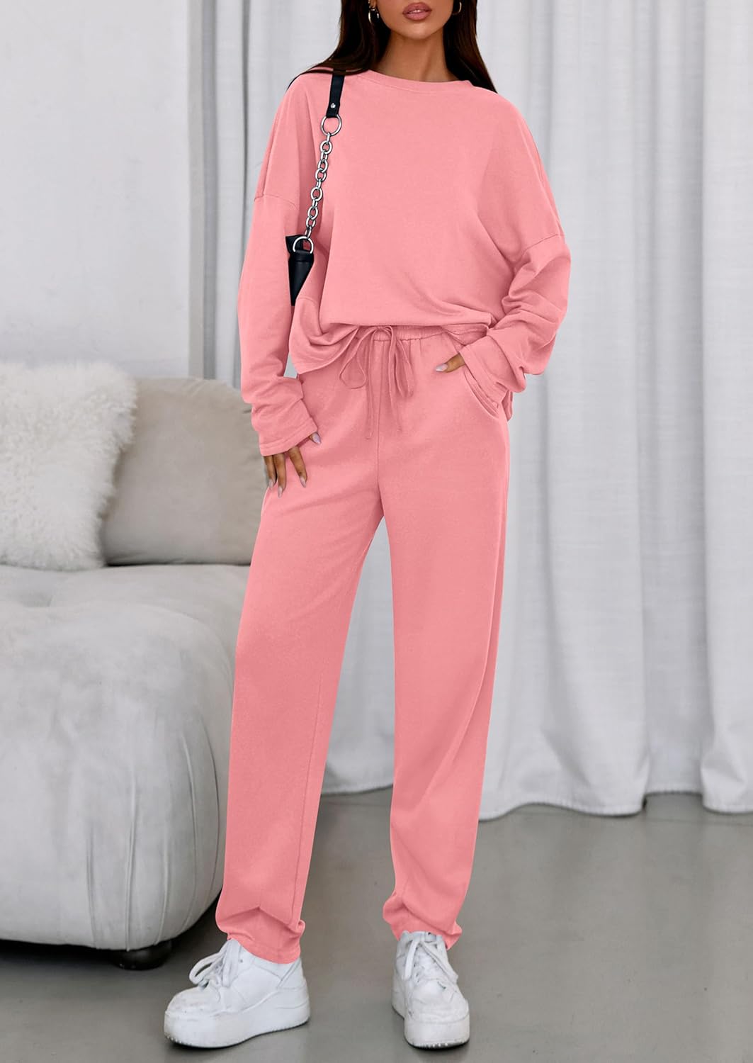 PRETTYGARDEN Womens 2 Piece Matching Lounge Sets 2025 Fall Long Sleeve Boatneck Sweatsuit Drawstring Sweatpants Pockets - Image 5