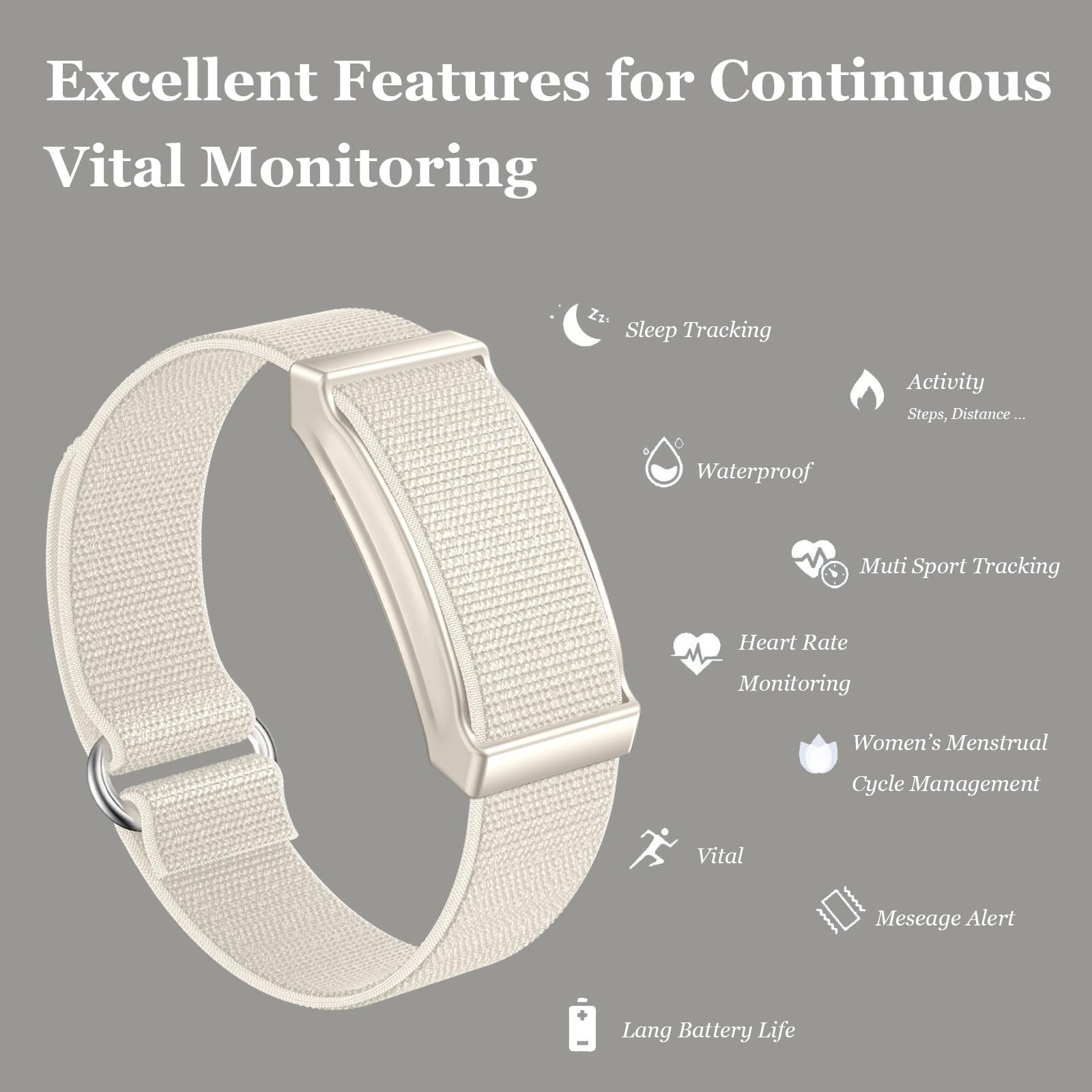 findtime Pulsera de actividad sin pantalla, podómetro, monitor de sueño, monitor de frecuencia cardíaca, calorías, seguimiento de distancia, modos multideporte, IP68, resistente al agua, ligero, 2