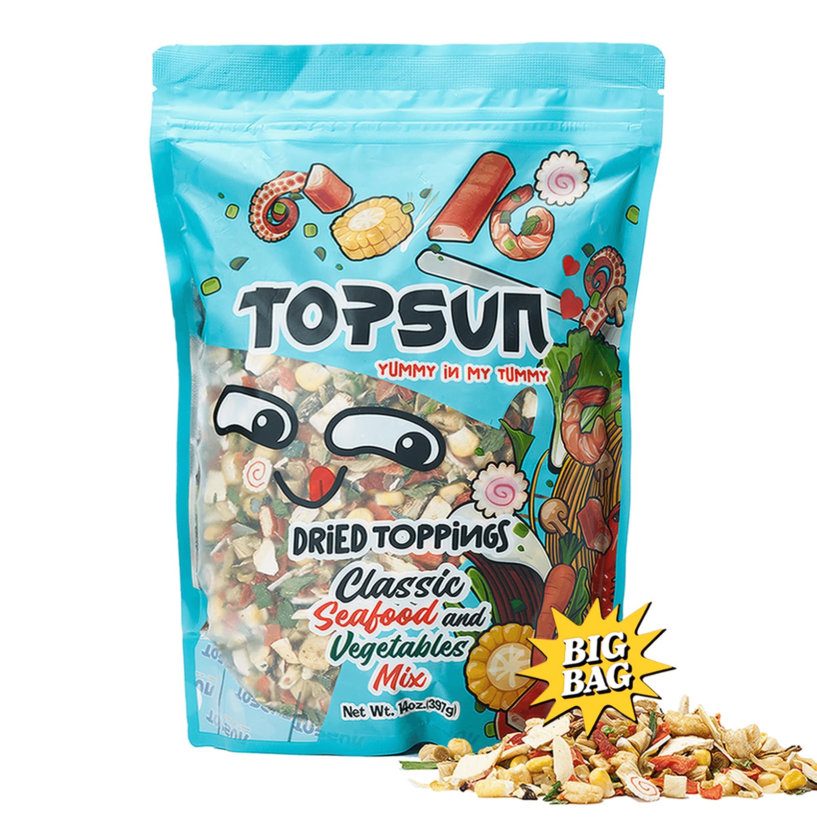 Ramen Toppings Seafood Mix 14oz, 11 Ingredients Blend with Added Superfood Goji, Dried Ramen Toppings for Ramen Noodles, Non-GMO Low Sodium and Richer Flavors