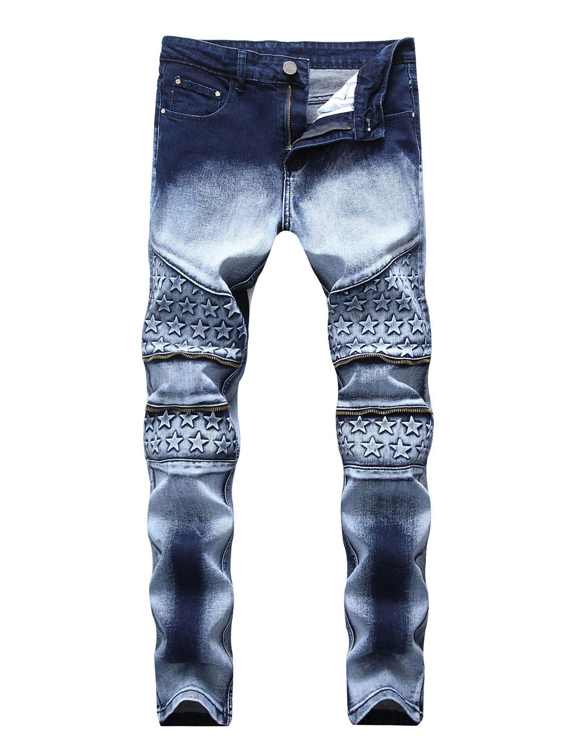 INSFITYMen's Slim Fit Biker Jeans Stretch Skinny Moto Biker Denim Jeans Pants