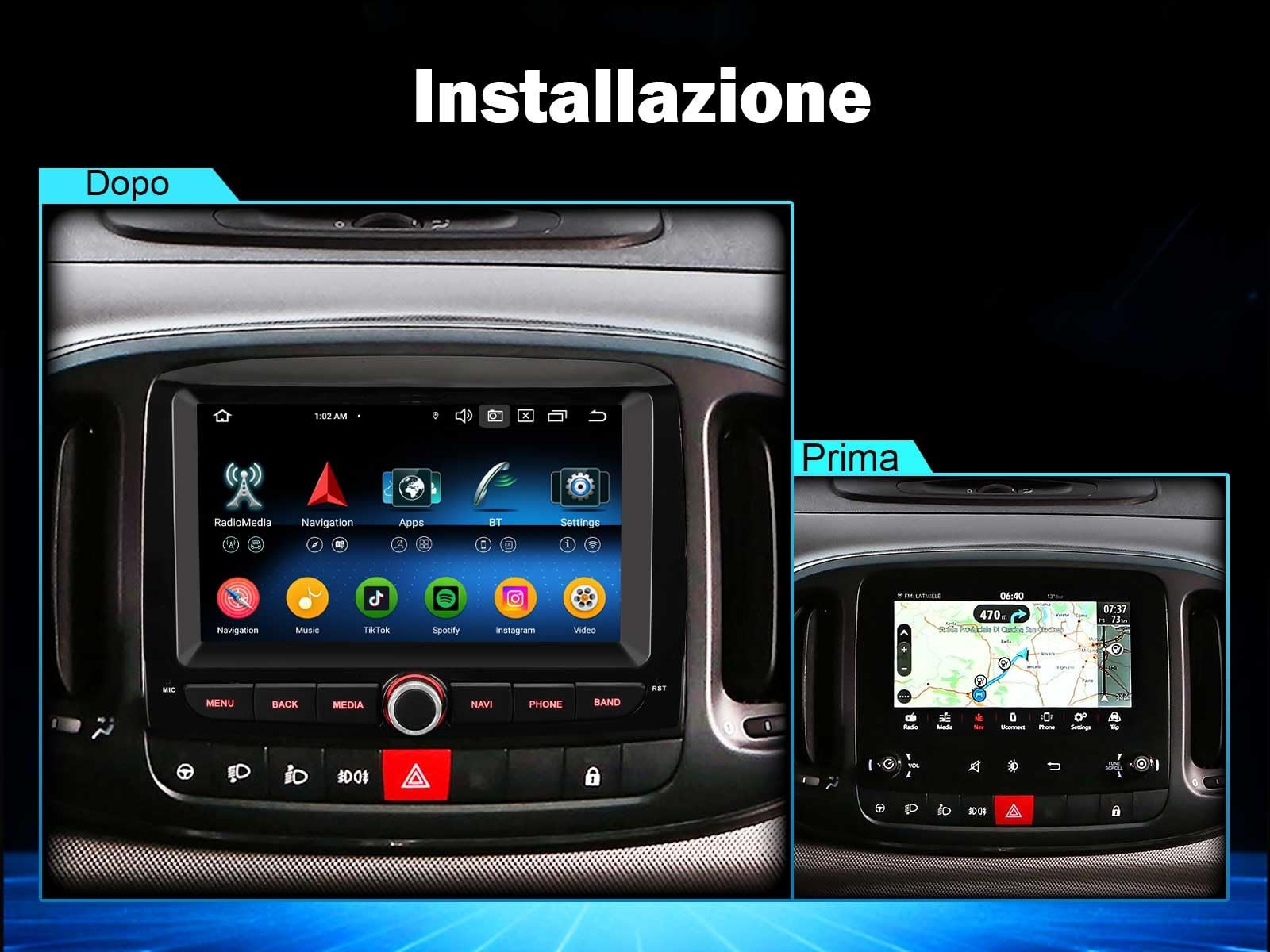 Erisin Android 16 8-Core 4GB+64GB Autoradio per Fiat 500L 2012-2016 7 pollici IPS Schermo tattile Supporto GPS Navigatore Wireless Radio CarPlay Android Auto WiFi DAB+ Bluetooth 5.0 DSP Canbus OBD2