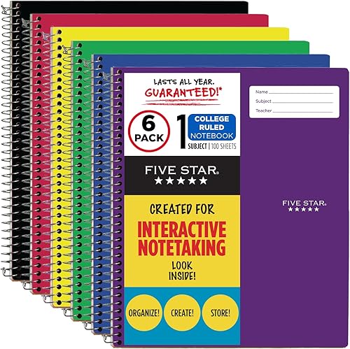 Miniatura 10 de Five Star Cuaderno interactivo, 1 asignatura, cuadernos espirales con regla universitaria, 100 hojas, 11" x 8-12", paquete de 12 (38587)