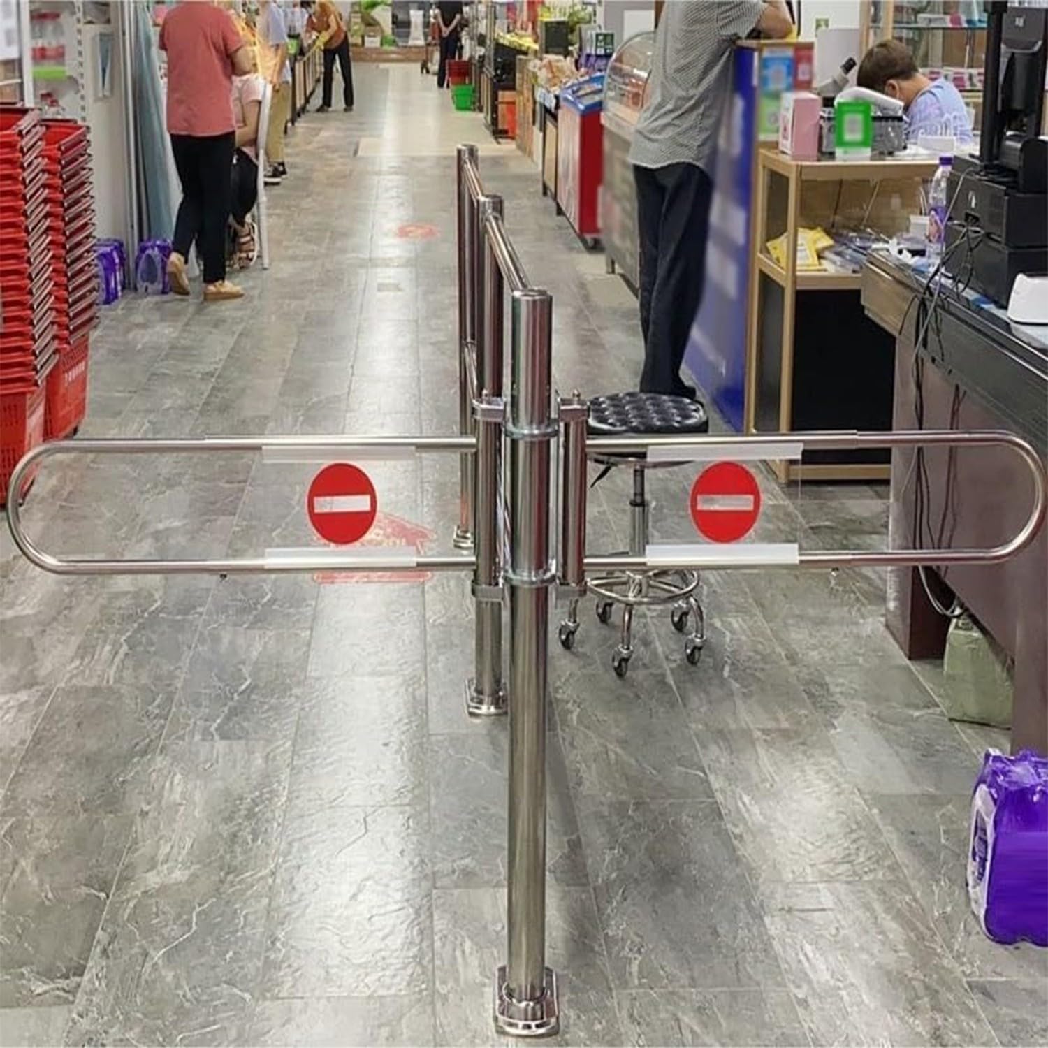 Supermercado Cajero Puerta Unidireccional, Puertas De Seguridad Acceso Metálica, Biblioteca Barrera Resorte Entrada Automático para Comerciales Compras Almacenes Centros Silver+Clear