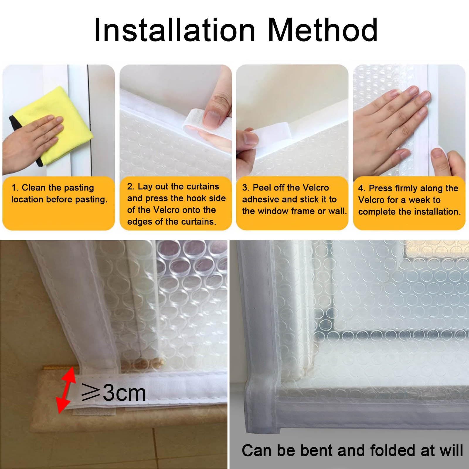 Kit De Aislamiento De Ventana,Película Aislante para Ventanas,Cortina De Plástico De Aislamiento Térmico A Prueba De Frío,Selladas a Prueba de Viento para Interiores,Ancho x Alto (130x180cm)