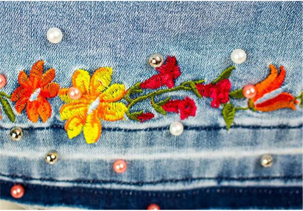 Floral Embroidery Jeans Ladies Flare Pants