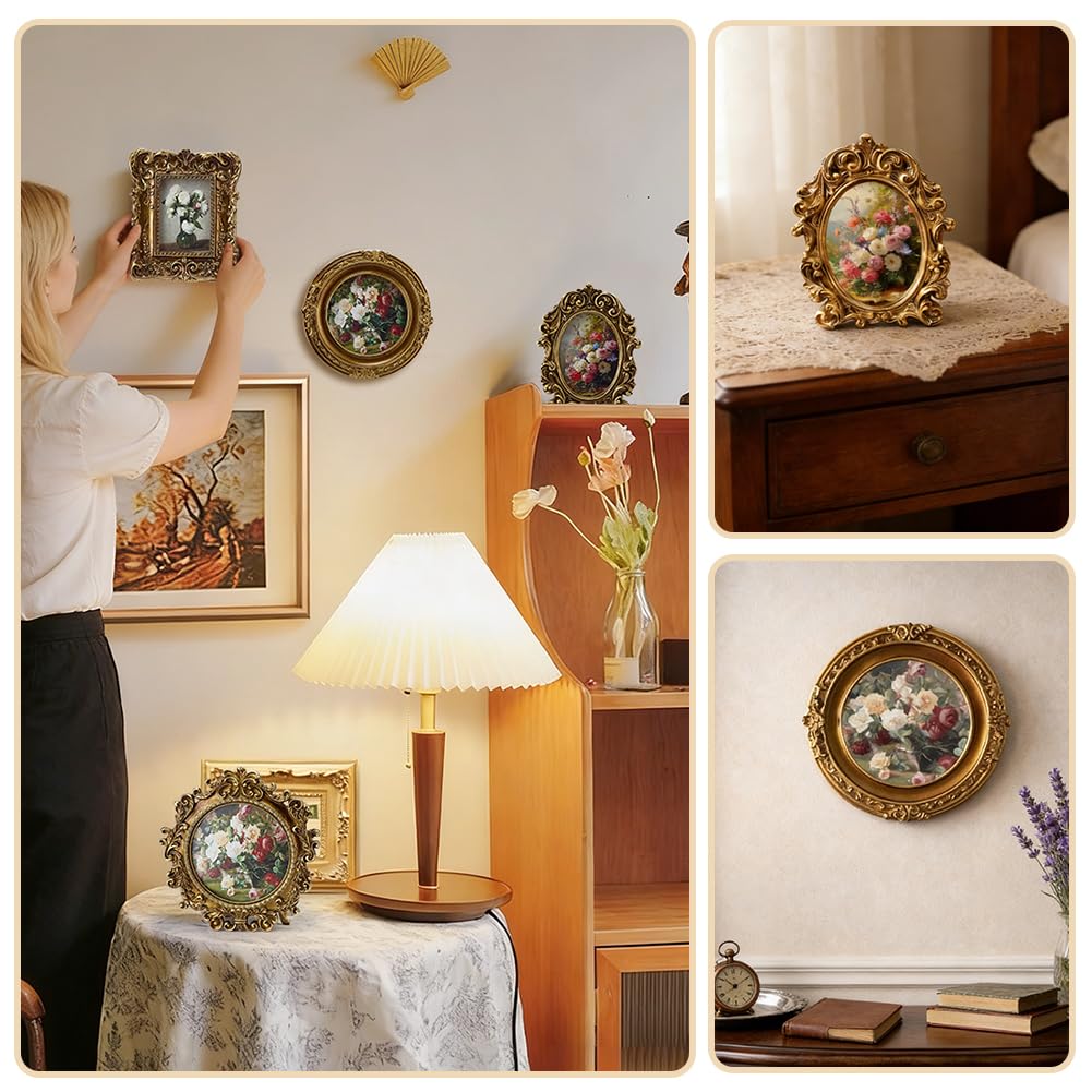 PH PandaHall 5 Stile Kleine Antike Bilderrahmen, Mini Harz Gold Winzige Bilderrahmen Verzierter Vintage Fotorahmen Mit Blumigen Relief Panel Für Zuhause Anzeige