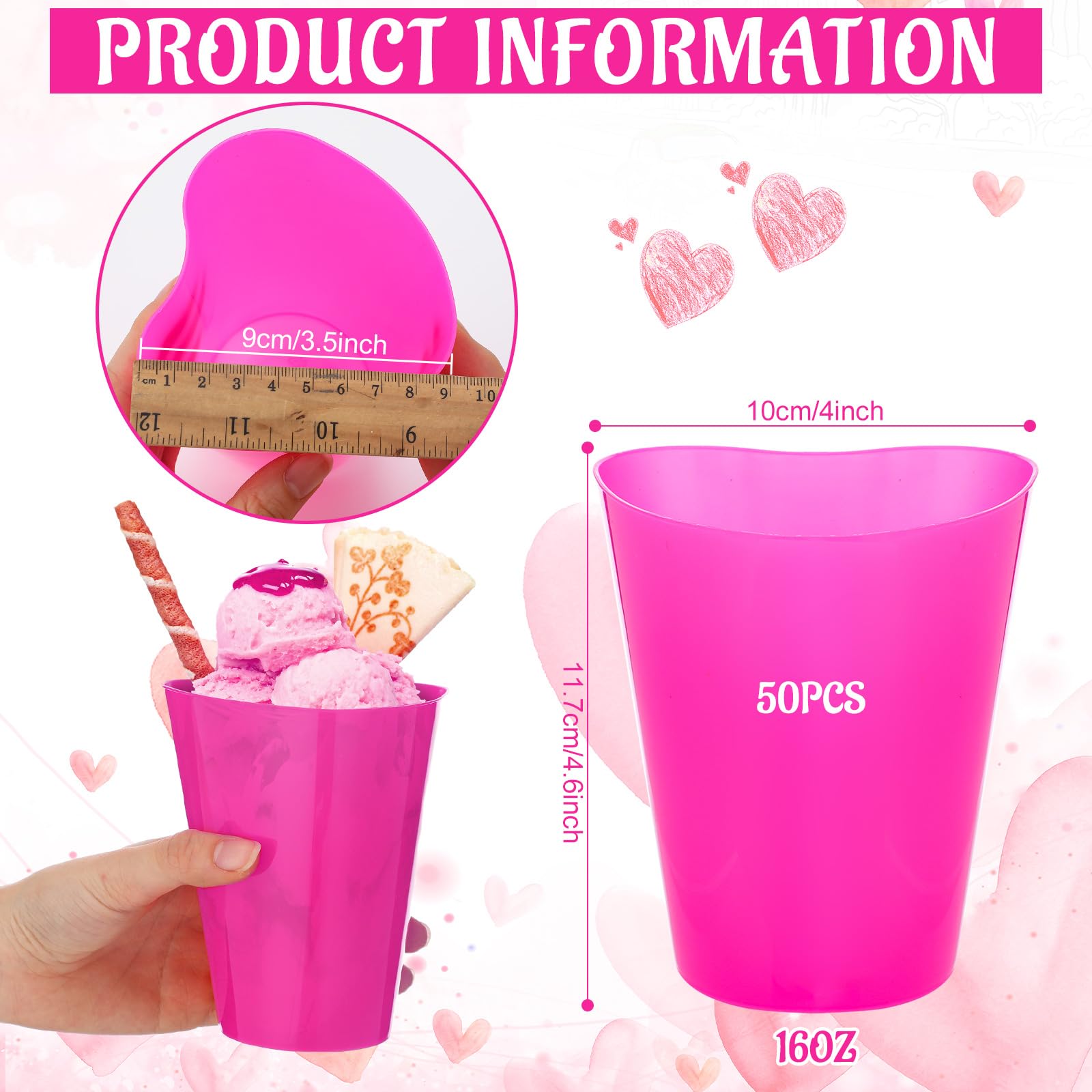 50 Light Pink Plastic Cups, 16 Oz Disposable Cups, Drinking - View #3