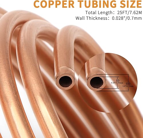 Miniatura 2 de ELECTRAPICK Tubo de cobre de 14 "de diámetro exterior x 0.195 pulgadas de diámetro interior x 25 pies, tubo de cobre puro tubo redondo tubo de metal