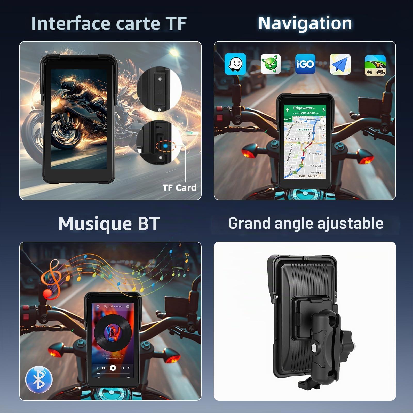 Écran Portable Carplay pour Moto, CarPlay sans Fil et Android Auto pour Moto, Écran Tactile Étanche de 5 Pouces avec Bluetooth, Navigation GPS, Siri/G00gle Assistant