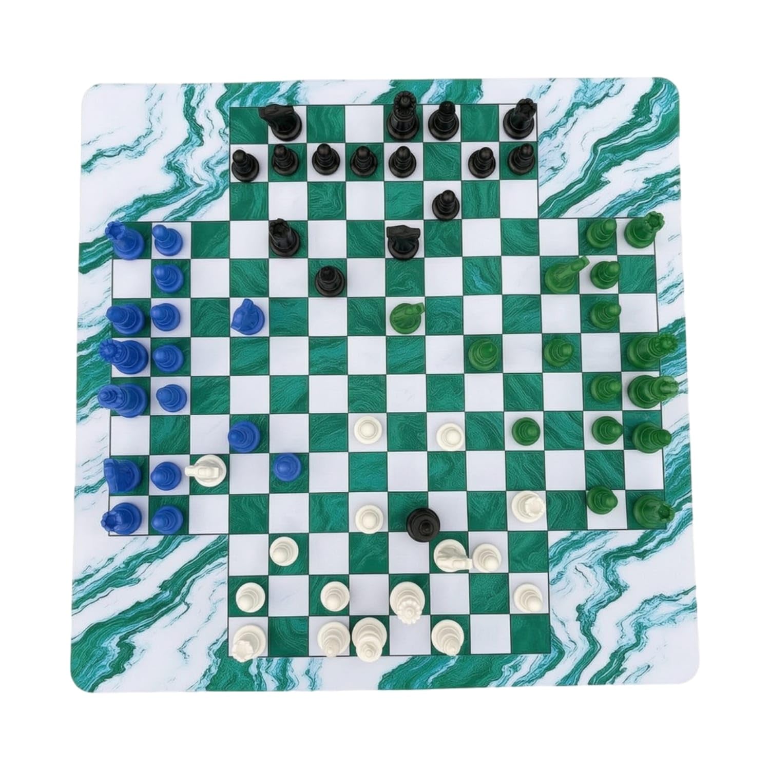 Marble-Style Four-Player Chess Set Portable Chess Set with Mat Colorful Roll-up for Groups, Families, Gatherings, Off-White-image-24