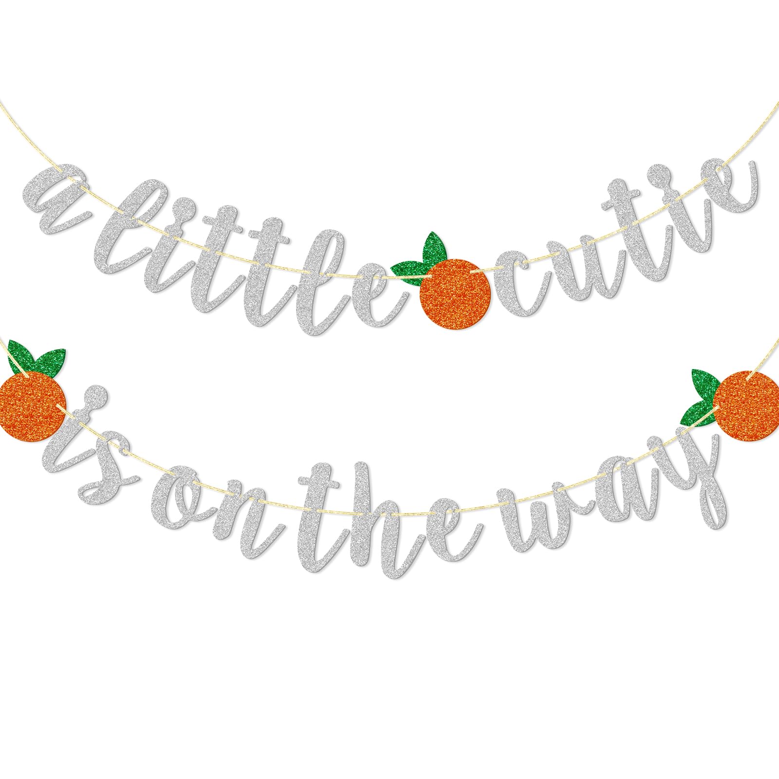 A Little Cutie Is On The Way Banner, pancarta de cítricos, cumpleaños temático naranja, baby shower, decoración de fiesta de cumpleaños Little Cutie, purpurina plateada