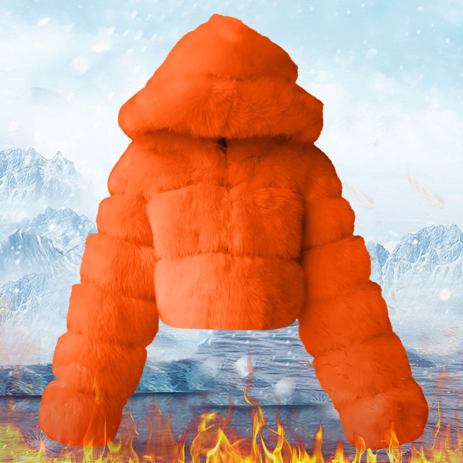 Chaqueta Mujer Invierno Abrigos De Cazadora Forro Polar，Chaqueta femenina peluda cálida con capucha corta imitación manga larga prenda abrigo estilo moderno para mujer