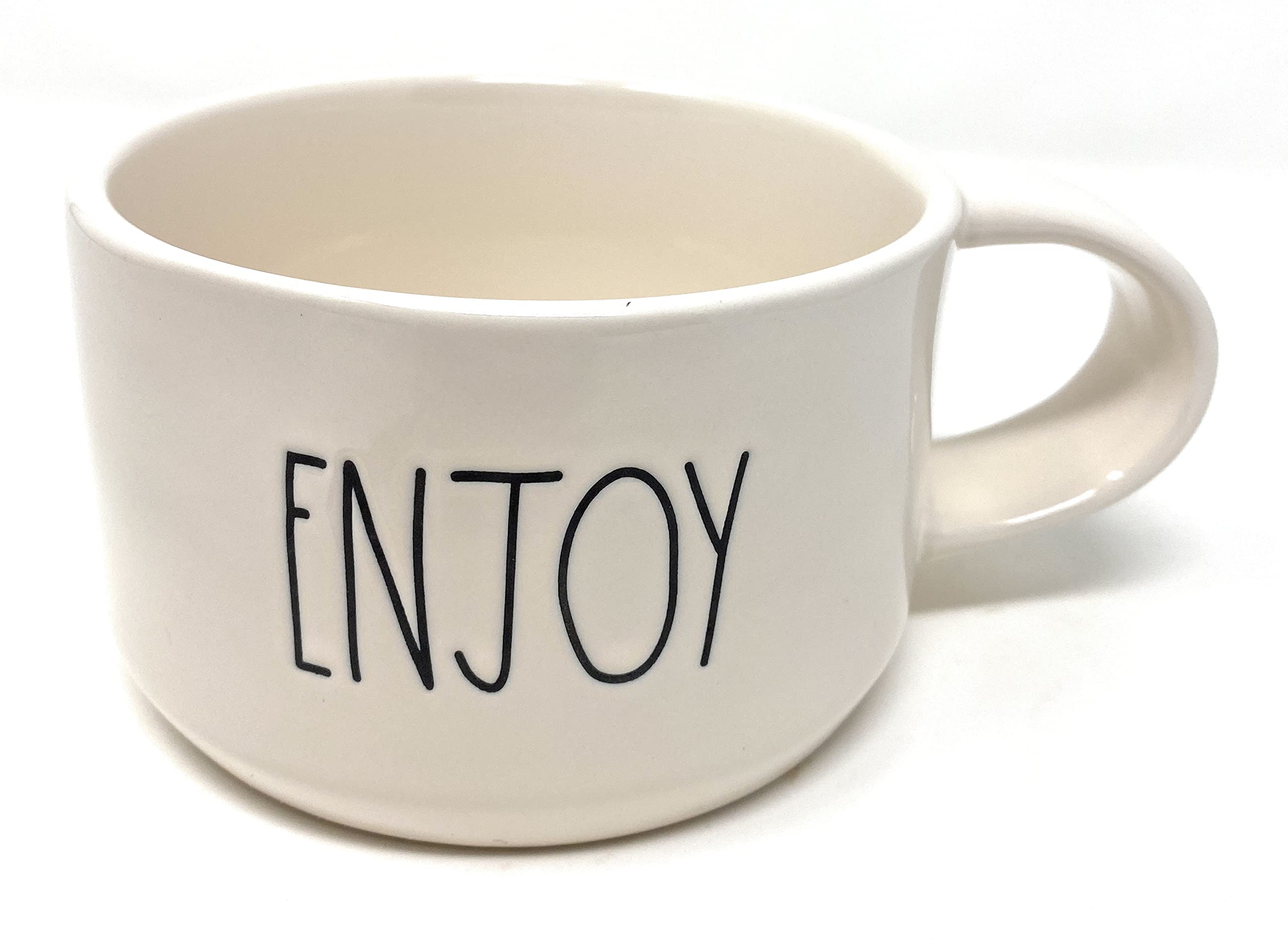 Rae Dunn ENJOY White Ceramic Cup Bowl Inscribed LL Black