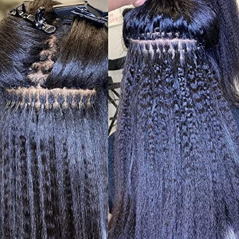 Microlink Micro Loop Human Hair Extension Kinky Straight Brazilian Remy Micro Beads Ring Stick I Tip Hair Coarse Italian Yaki 100g 100strands (12inch 100strands, #1(Jet Black))