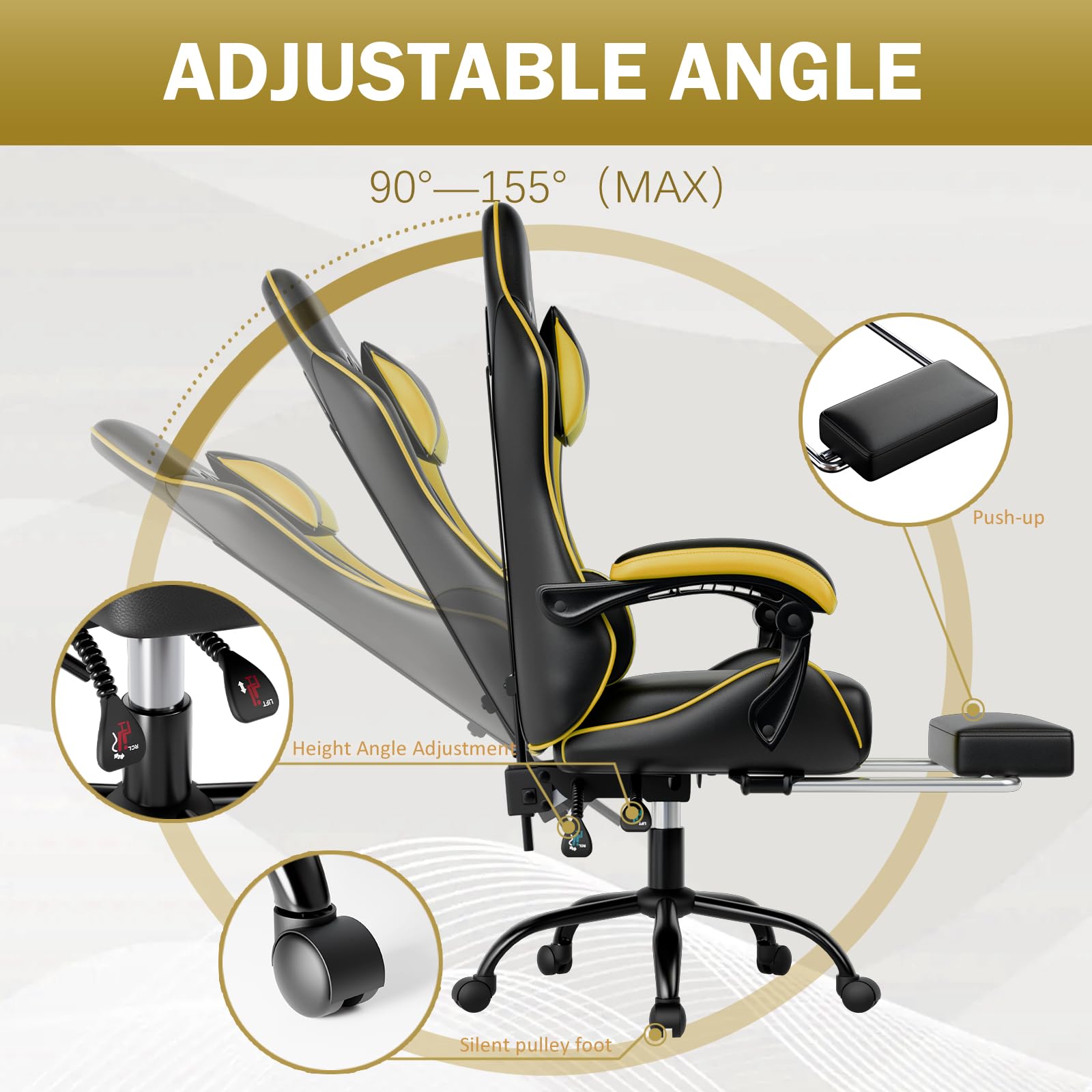 Silla de Juego con reposapiés,Silla y Mesa de Juego Ajustable en Altura,Silla de Juego para Adultos con Soporte Lumbar,Silla de Ordenador de Cuero sintético (Amarillo)