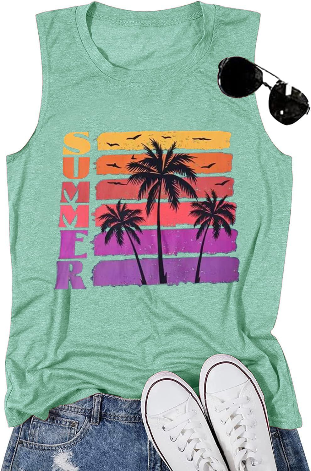 Women No One Likes A Shady Beach Tank Tops Summer Tees Funny Graphic Loose Sleeveless Novelty Holiday Shirt