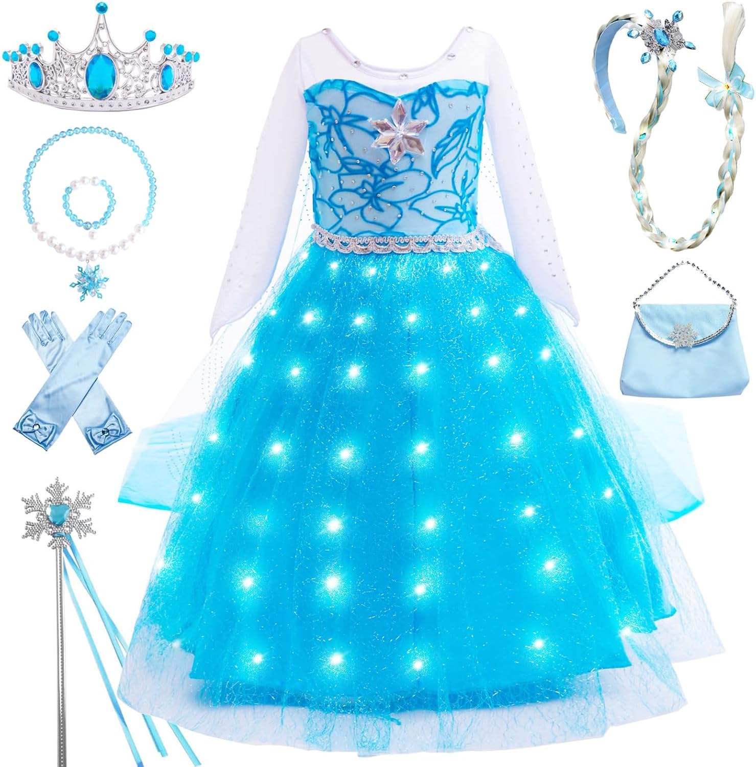 Princess Dress for Girls | Sparkly Cape & Crown | Ages 3-10 | Birthday, Halloween, Party Costume 3-4 Years White and Blue