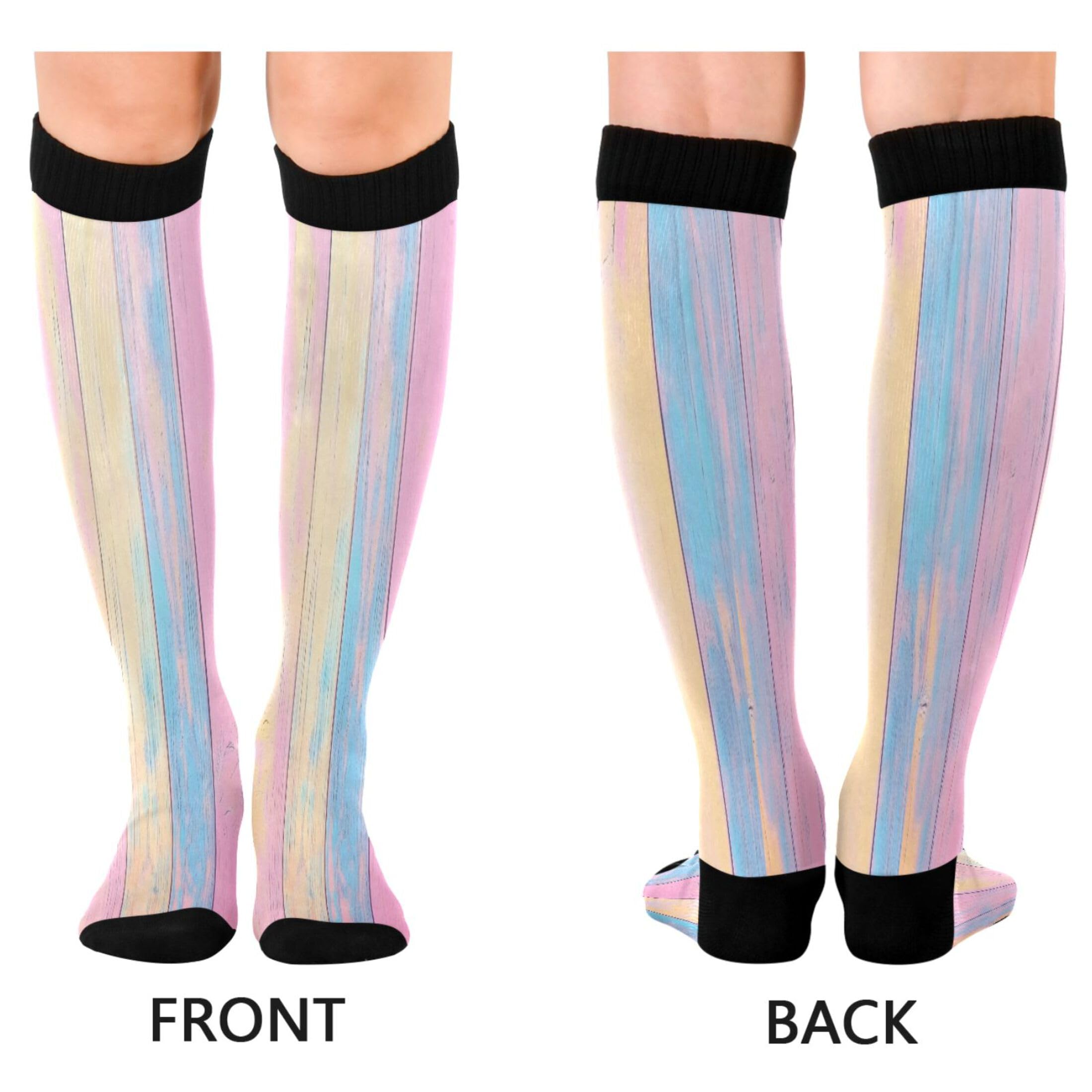 Burbuja Colorful Pastel Wood Compression Socks for Women Men (20-30mmHg), Knee High Socks Circulation Support for Sport Running Hiking Nurse, 1 Pair