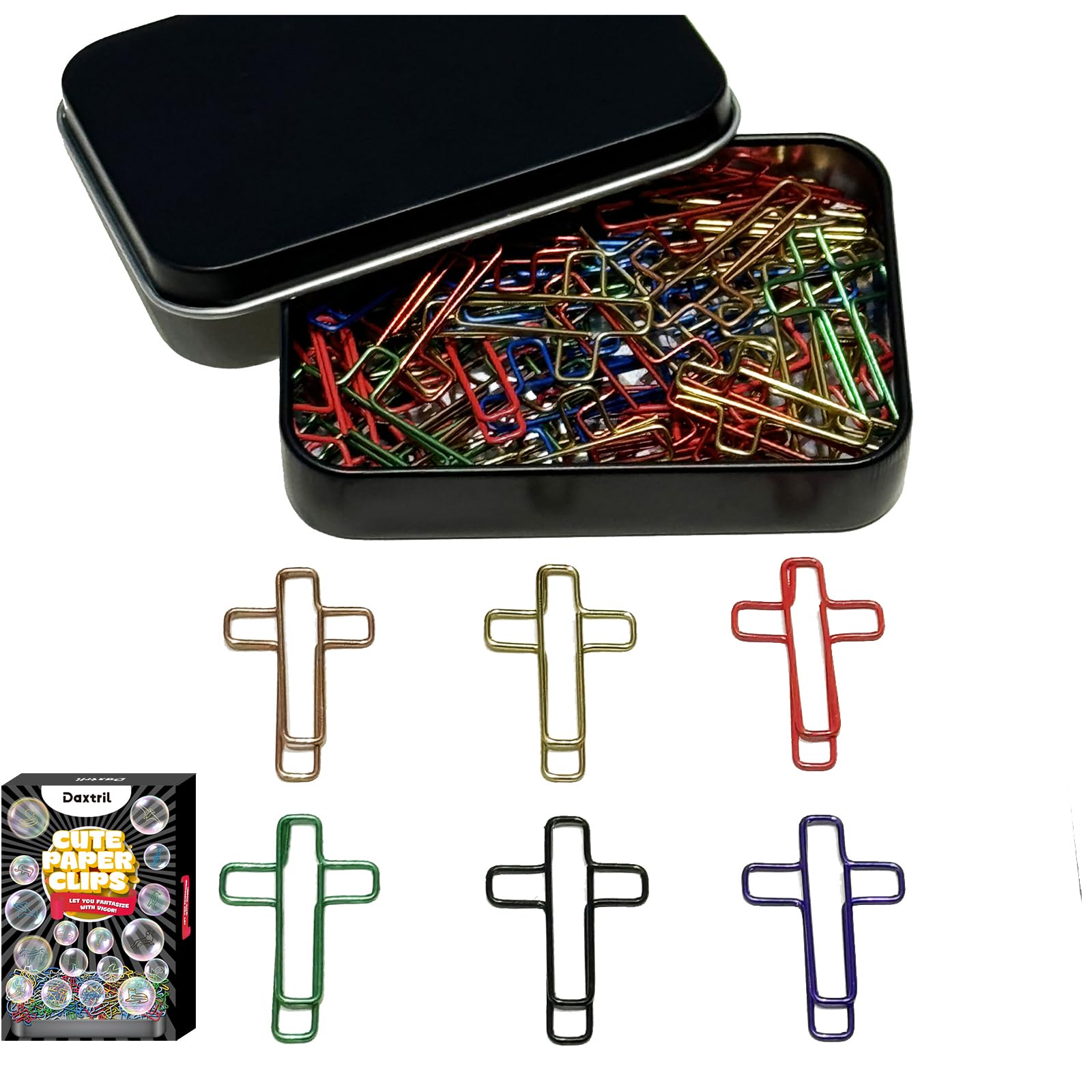 Cute Paper Clips, 65 pcs Cross Shaped Paper Clips Bookmarks Bible Study Supplies, Assorted Colors, Christian Journaling Supplies for Women Men