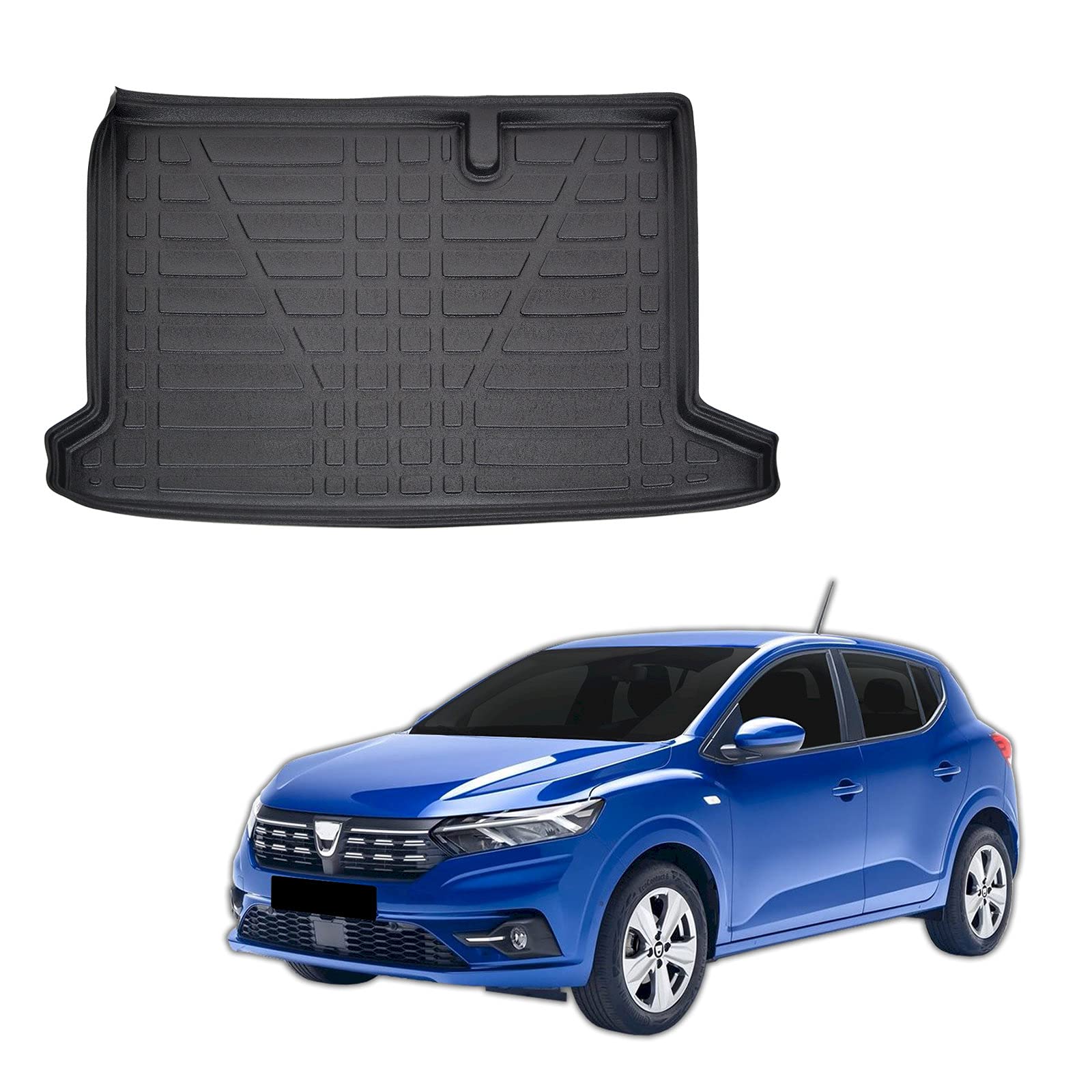 SCOUTT Vasca Bagagliaio per Dacia Sandero Dal 2021 Piano Inferiore, in TPE su Misura, Proteggi Baule con Bordo Alto 4 cm, Antiscivolo, Inodore