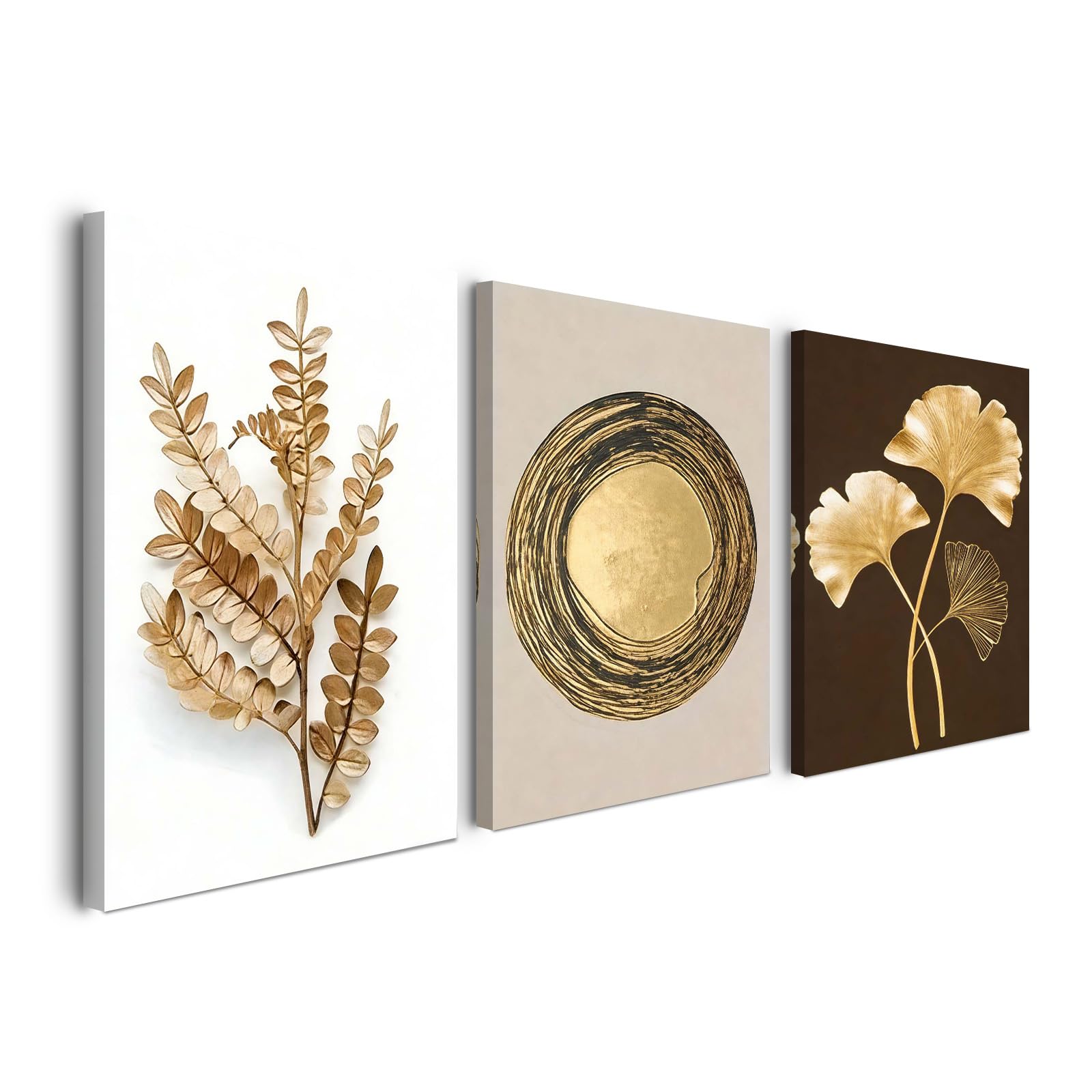 Alptiny Canvas Wall Art Set of 3 Canvas Prints Gold Abstract Plants Floral Pictures Wall Decoration Paintings Artwork Framed For Living Room, Bedroom Hallway Bedroom Wall Decor 30x40cm/12x16 Inch