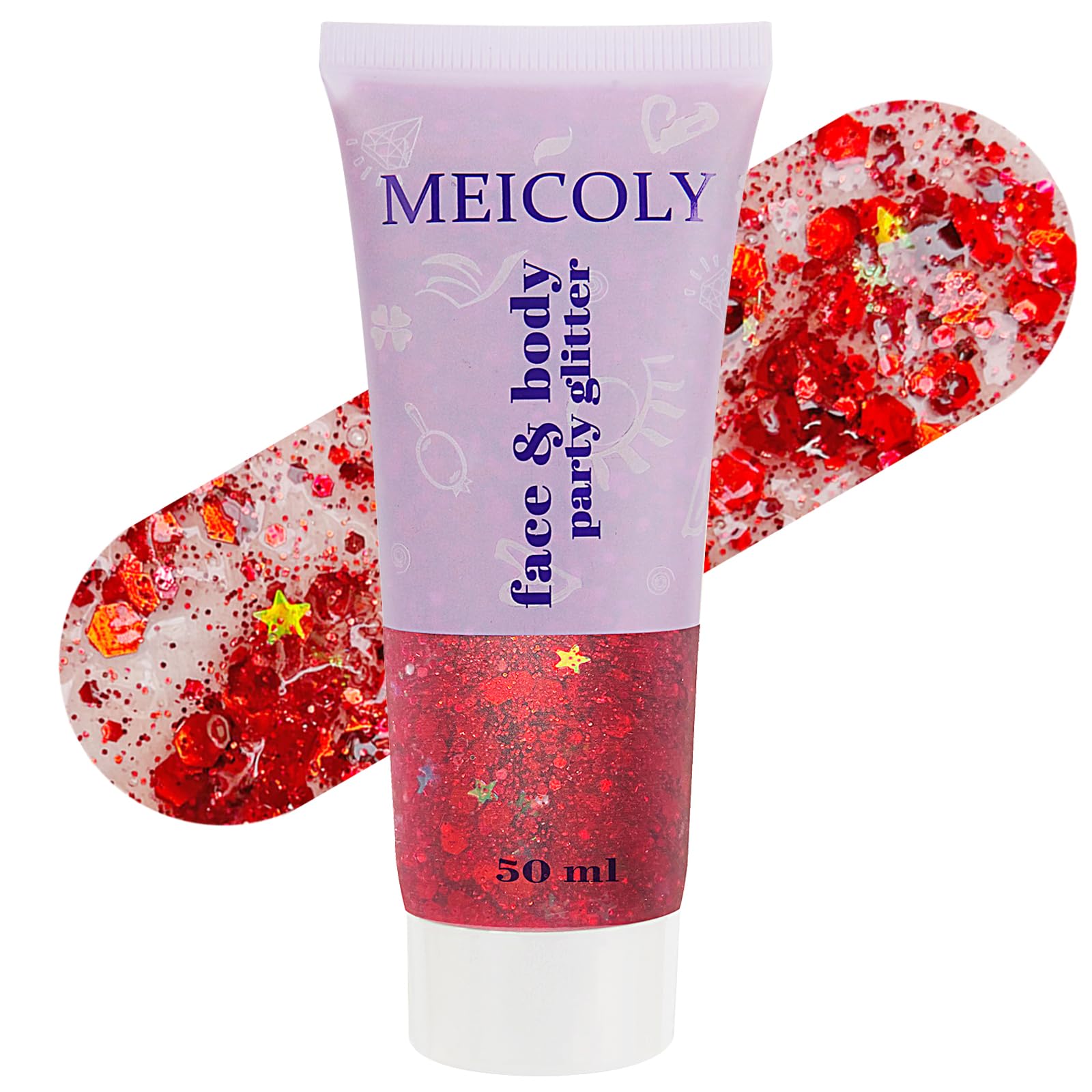 MEICOLY Red Face Glitter,Halloween Hair Glitter Gel,Stocking Stuffers for Christmas,Sparkling Glitter Face Paint,Festival Rave Accessories Glitter