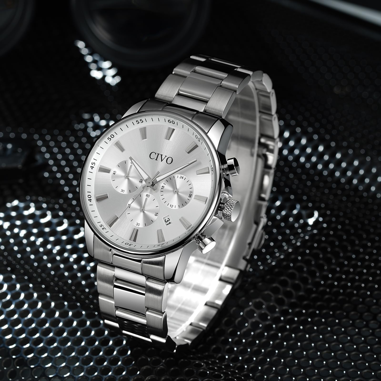 CIVO Orologio Uomo Acciaio Analogic Impermeabile Sportivo Cronografo Data Elegante