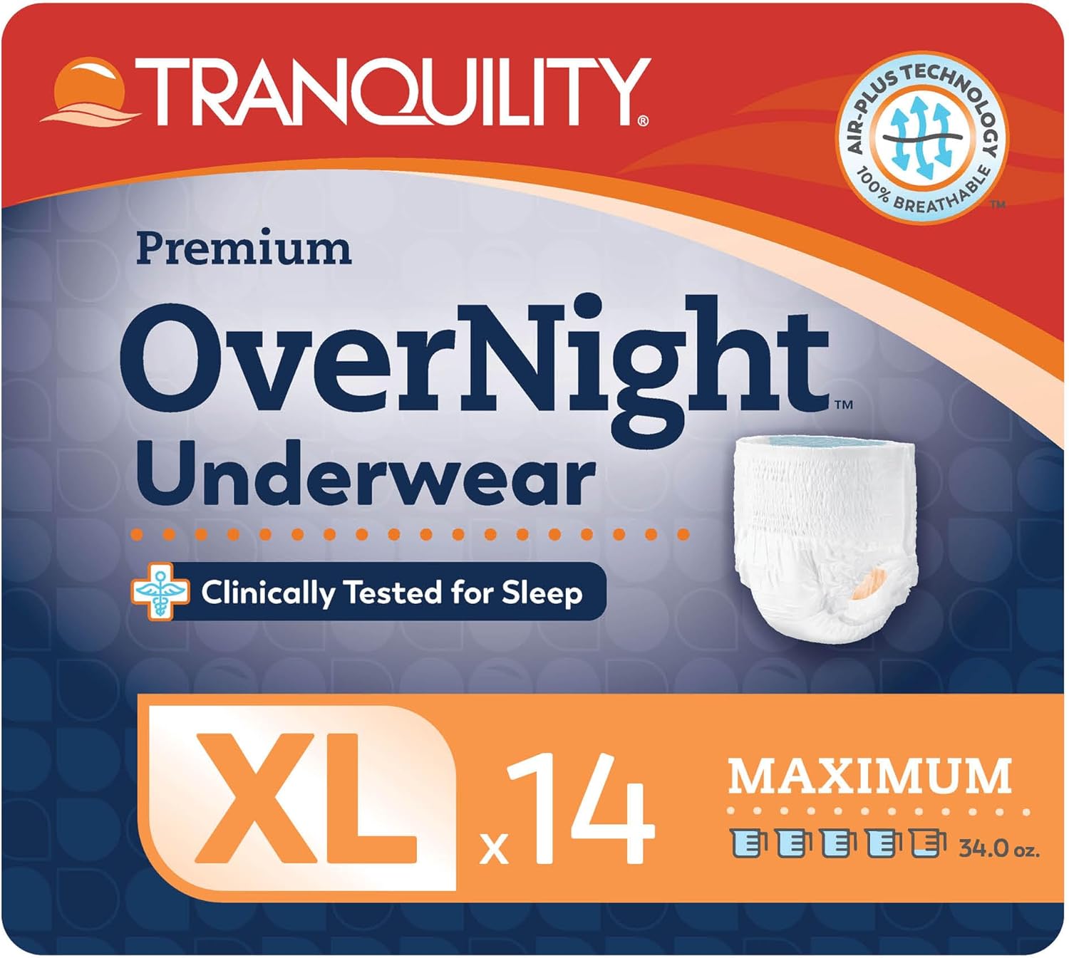 Tranquility Premium Overnight Disposable Absorbent Underwear (14 Count) - XL, 48-66 in. Waist - Maximum Absorbency, All-Night Sleep, Breathable Comfort, Adult Diapers