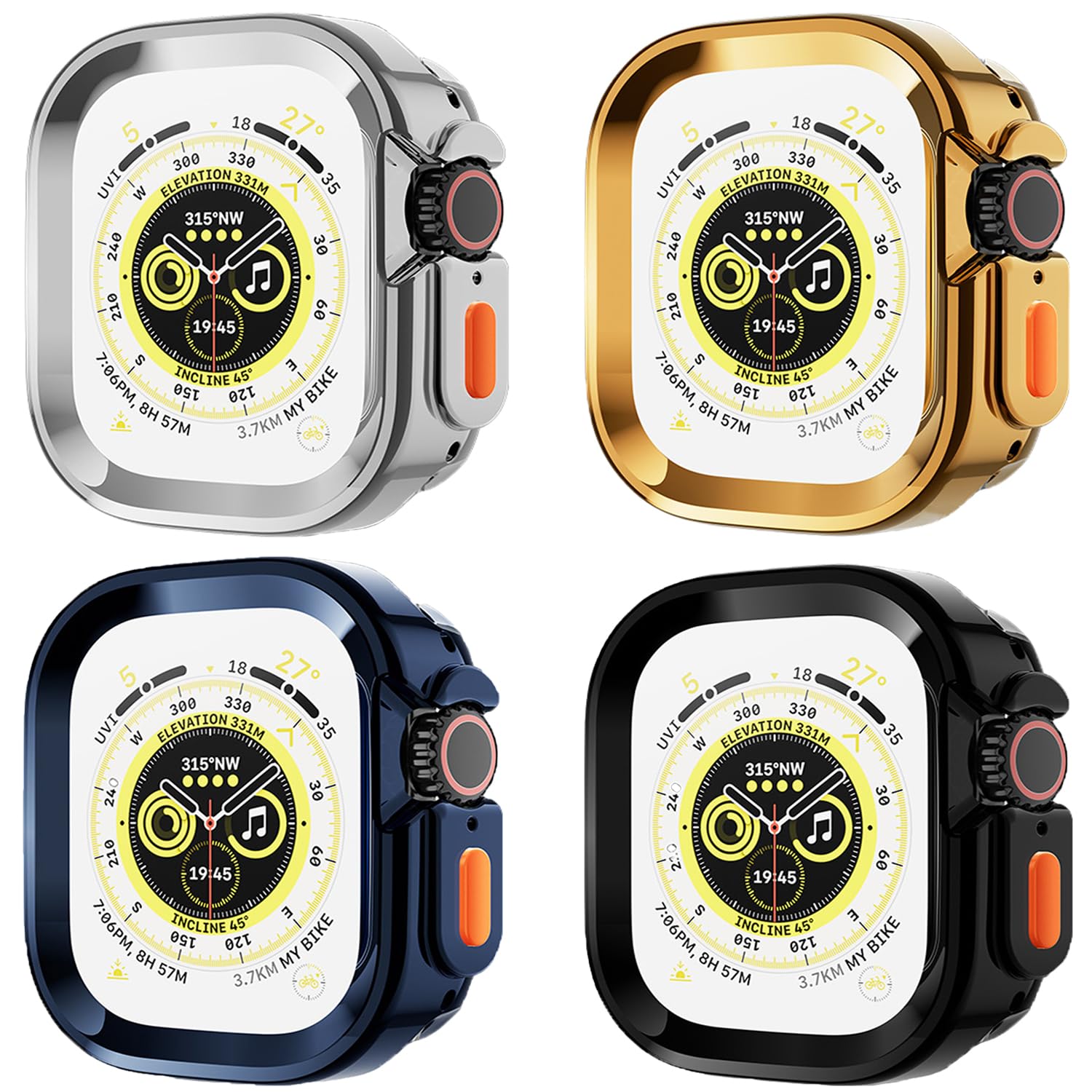 Compatible for Apple Watch Ultra 3/2/1 49mm Rugged Case All Around Shockproof TPU Protective Cover Bumper Lightweight and Shock Absorbent for Women Men (4pack)