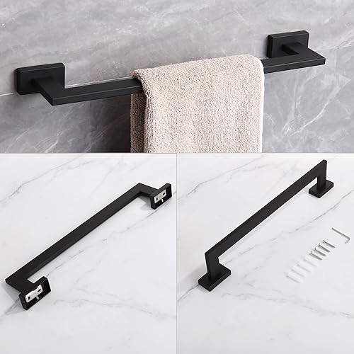 Miniatura 3 de Juego de 4 accesorios de baño de acero inoxidable negro mate, incluye juego de toallero de 16 pulgadas, color negro mate, juego de toalleros,