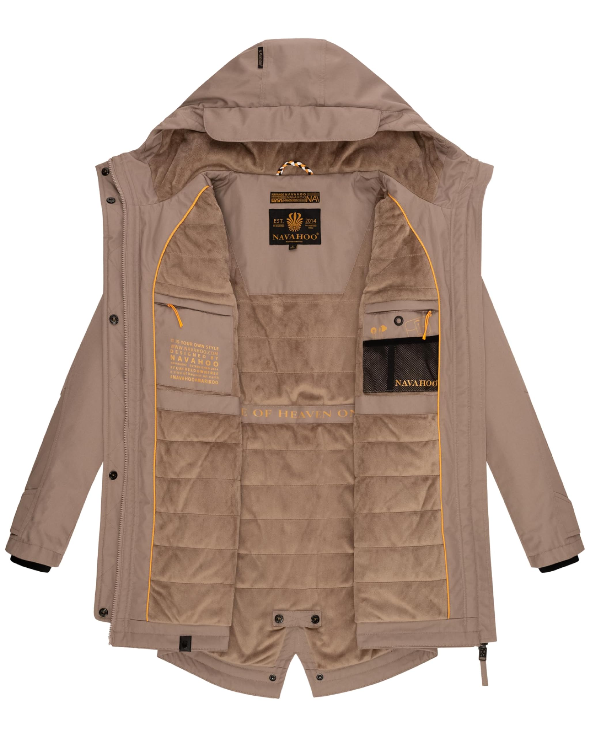Navahoo Damska kurtka przejściowa, ciepły krótki płaszcz, parka zimowa, wodoszczelna, z kapturem, Brinjaa, XS-XXL