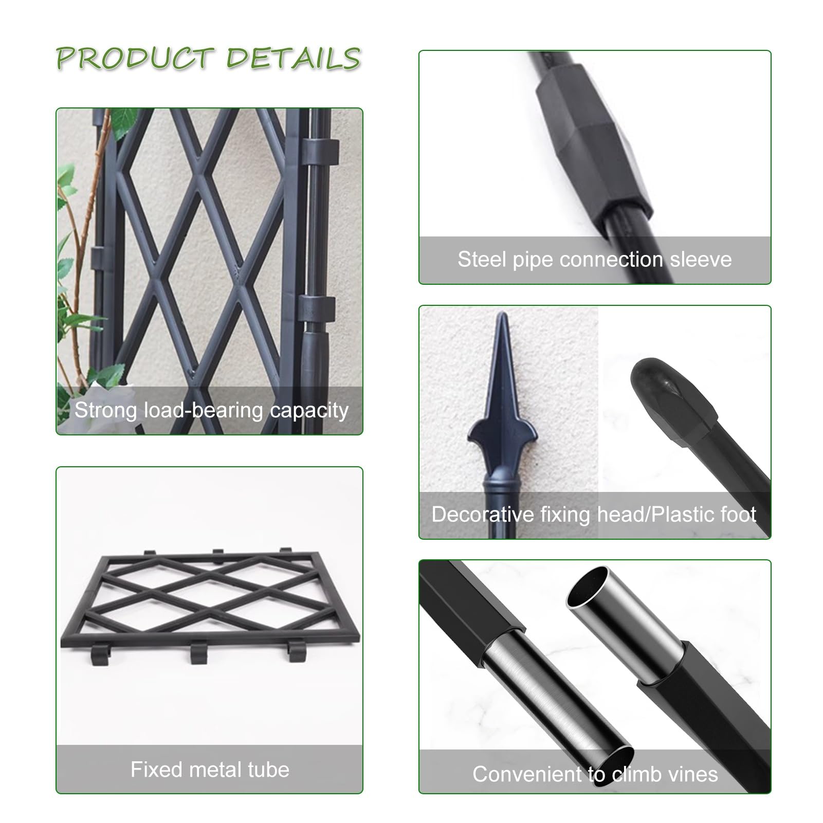 Treillis de jardin en métal noir pour plantes grimpantes, support pliable durable pour vignes, roses et légumes, panneau décoratif d'extérieur (60 x 91 cm) idéal pour améliorer le jardin