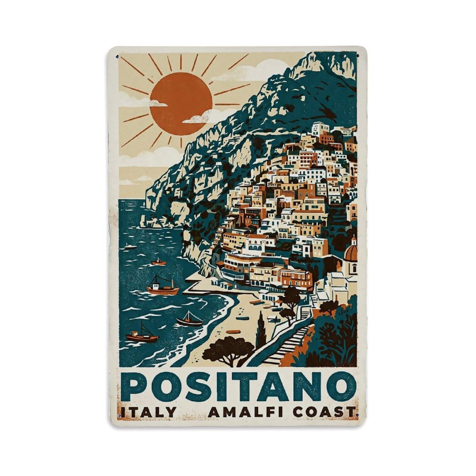 Huiyhb 8X12inch(20X30cm) Vintage Travel Positano Italy Cliffside Cascade Houses Metal Tin Sign