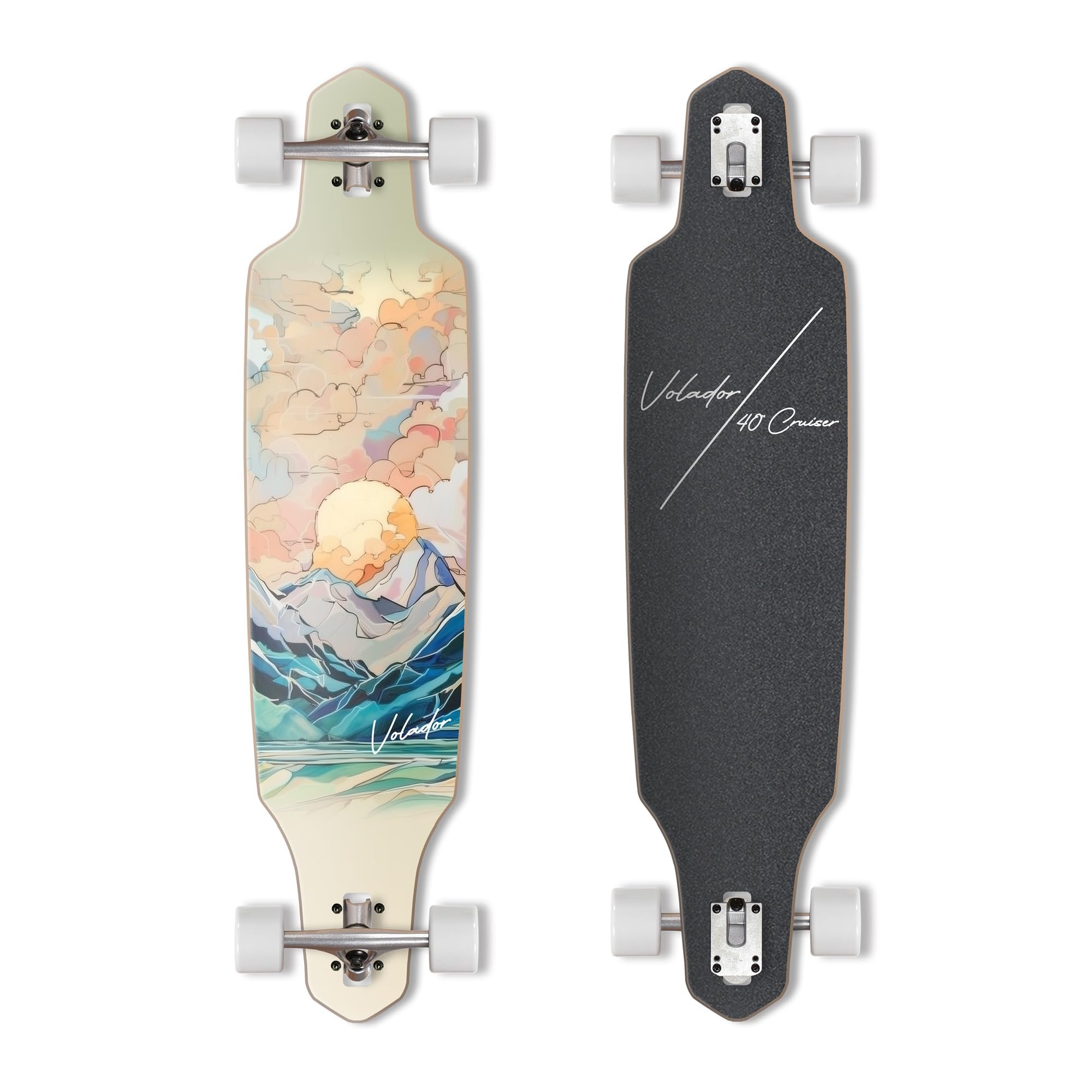 VOLADOR Urban Freeride Pro Longboard Cruiser 40inch | Canadian Maple Wood Deck & Forged Reverse Kingpin Truck | Drop Through Longboard Complete Setup for Urban Commuting (Wonderland)