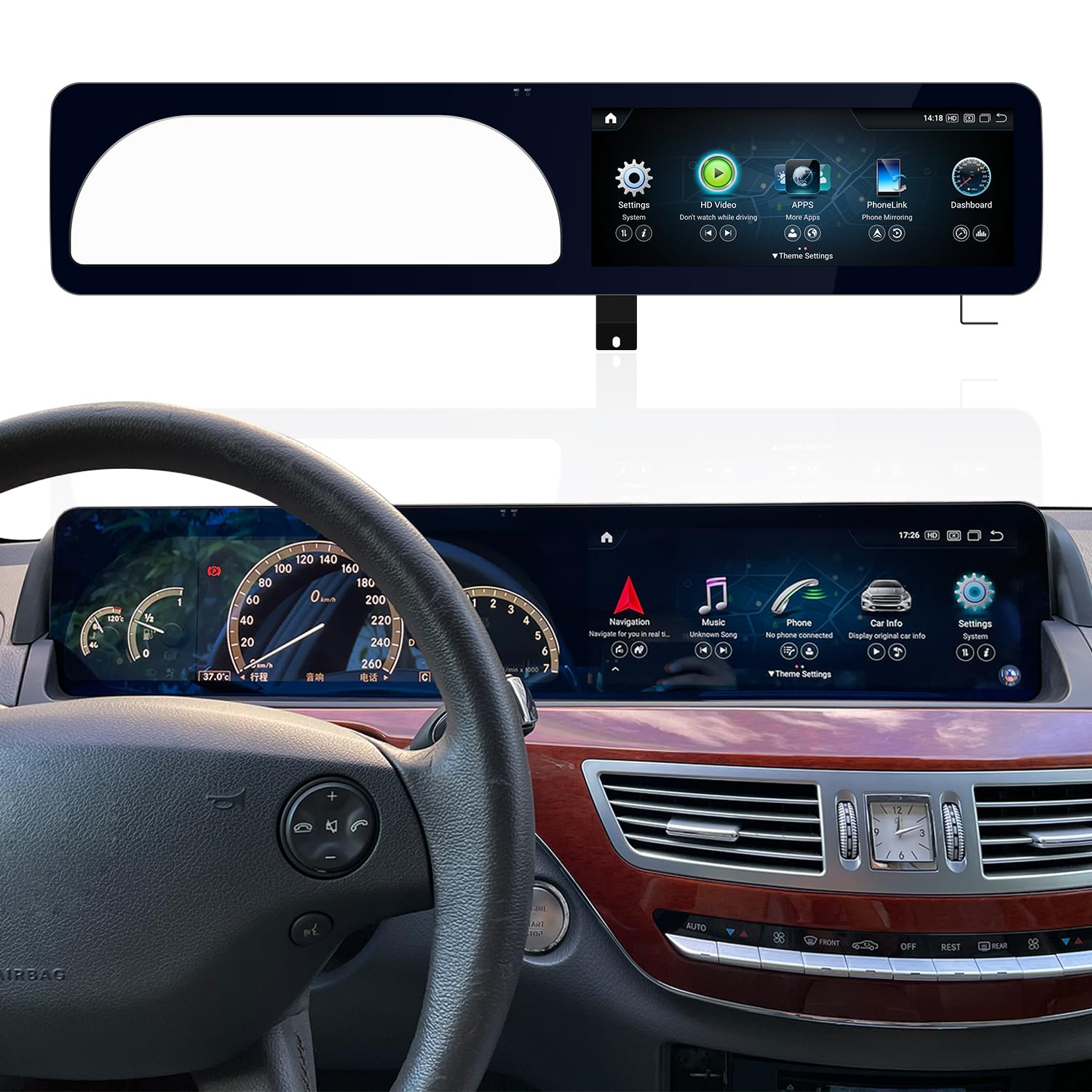 Dual Screen Style W221 W216 12.3" Android 12 8+128 GB Display for Mercedes S CL Class NTG 3.0 3.5 (2006-2013) with a AHD Reverse Camera-image-46