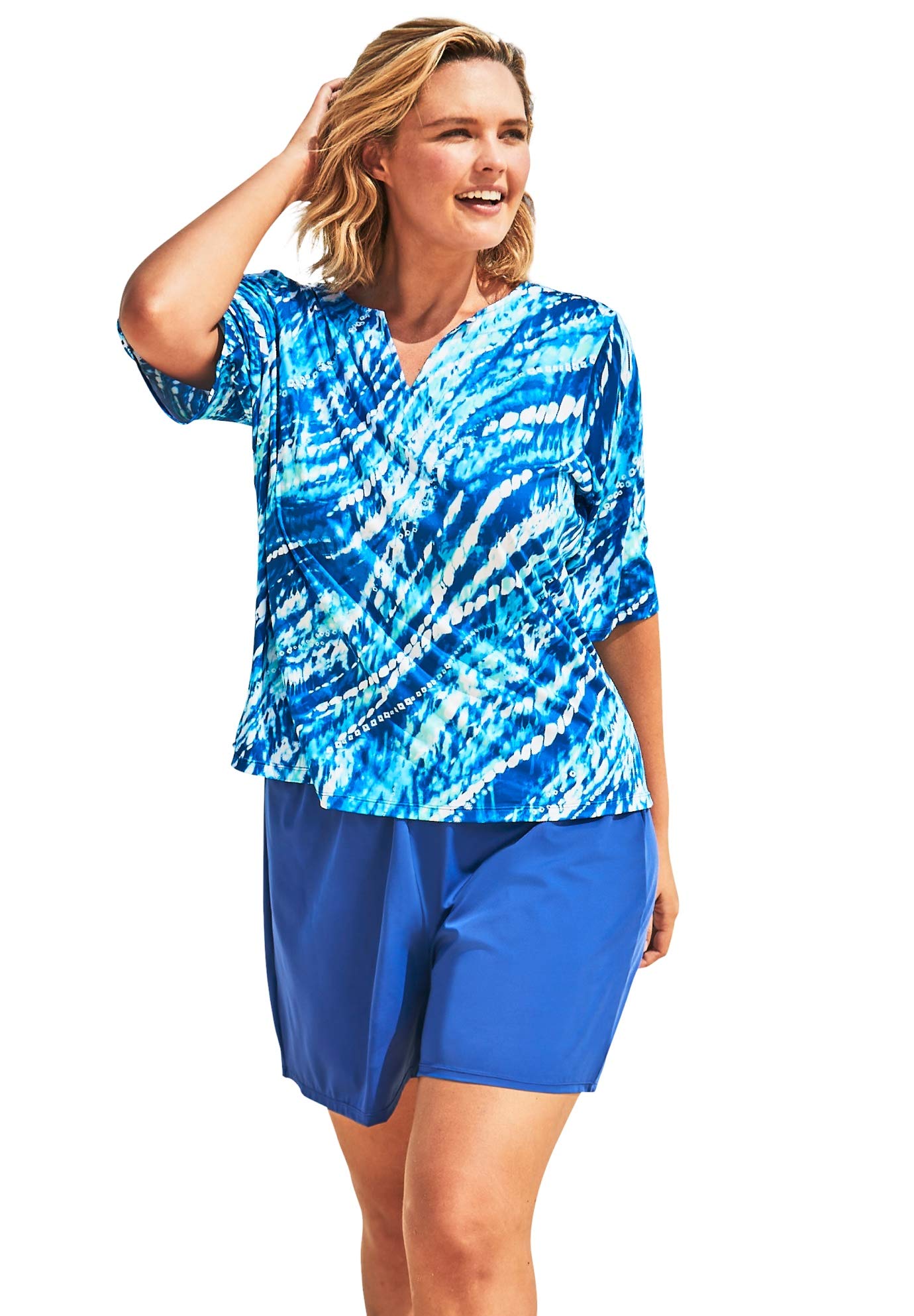 Swimsuits For AllWomen's Plus Size Three-Quarter Sleeve Swim Tee Rash Guard