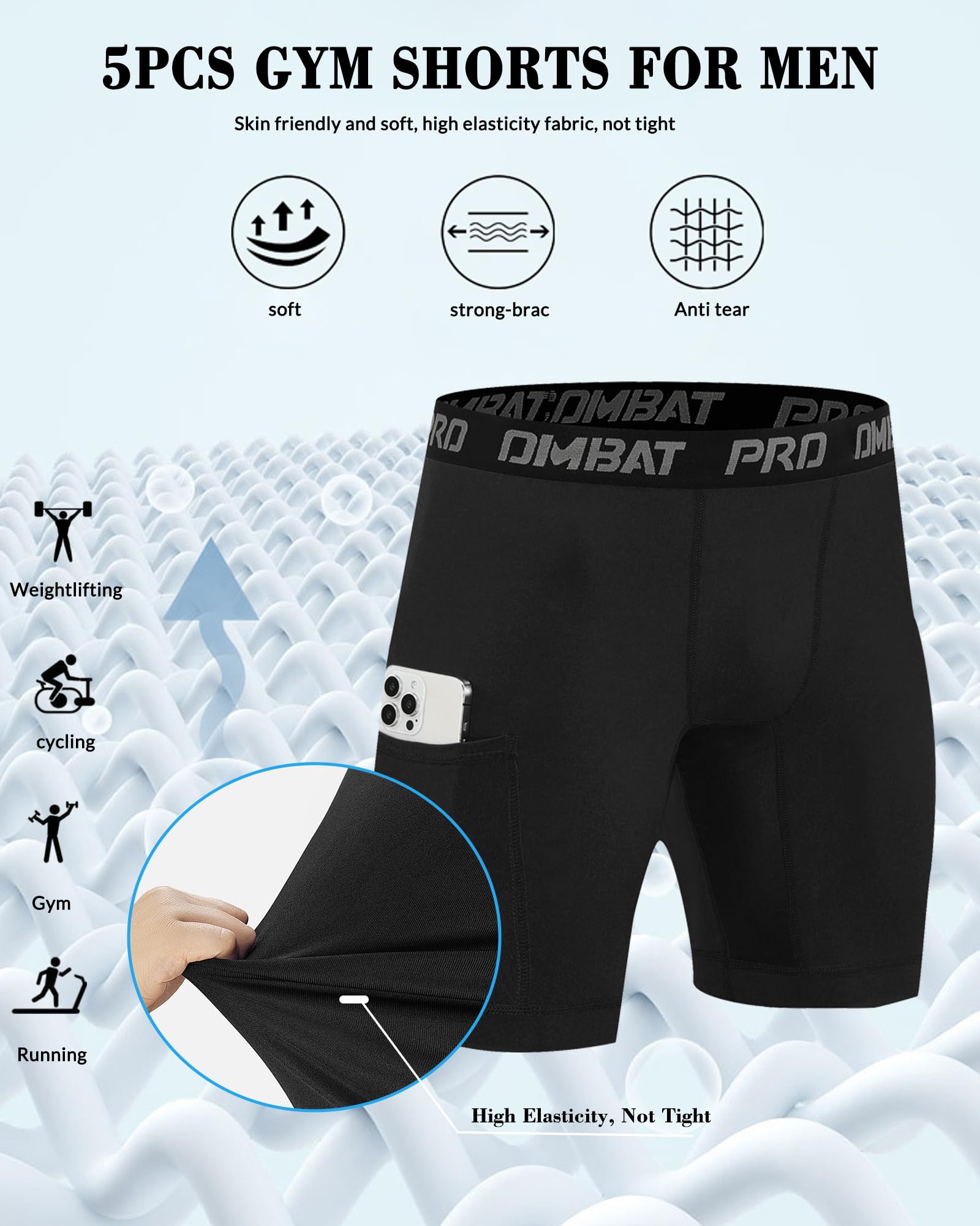 Confezione da 5 pantaloncini a compressione da uomo con tasca in spandex atletico strato base ad asciugatura rapida compressione biancheria intima sportiva