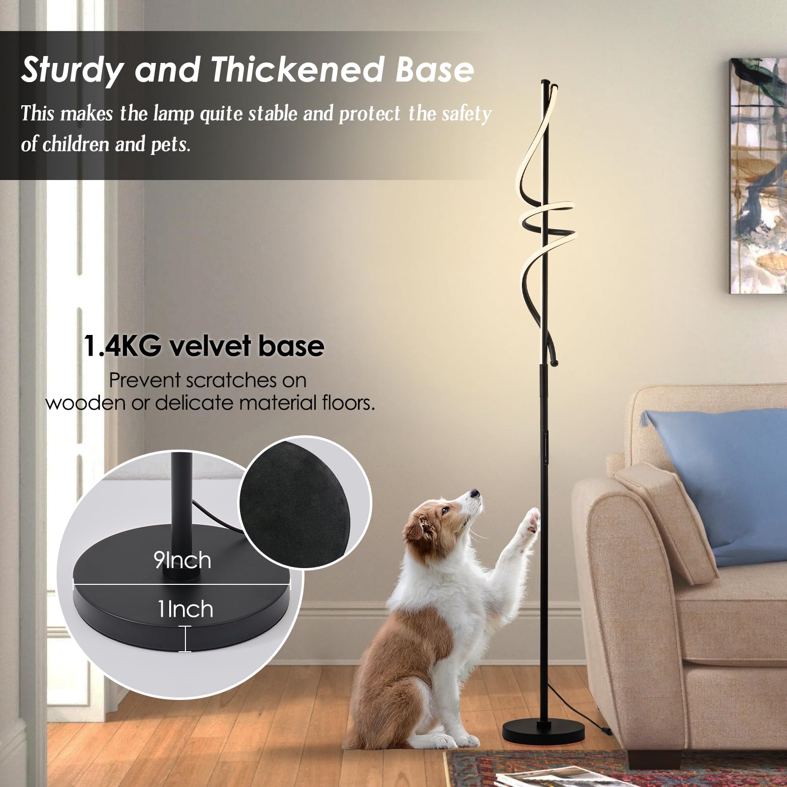 Lampada da Terra Salotto LED 48W Dimmerabile Moderno Piantana con Telecomando e Controllo Tattile 3 Temperature di Colore Spirale Design 175CM Lampada da Lettura Per Camera da Letto Nero