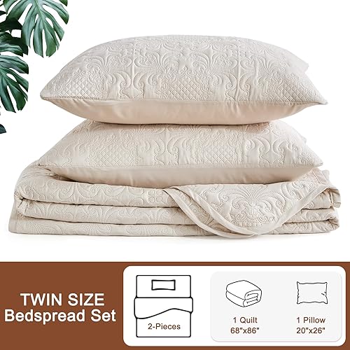 Miniatura 5 de Qucover Juego de edredón tamaño individual, juego de edredón ultrasónico con diseño de flores grandes, juego de colcha ligera de 2 piezas, color