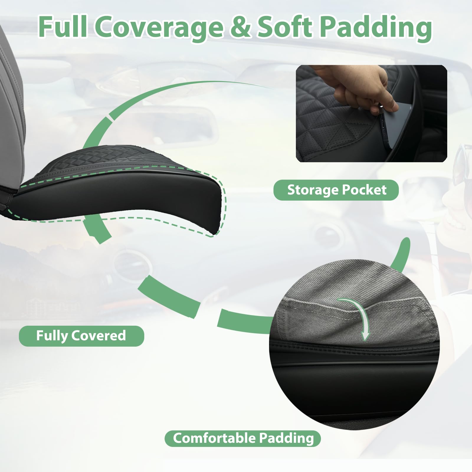 2 Pack Leder Vordersitz Abdeckung Nur Unten, Rutschschutz Polsterung Sitzkissen, Full Wrap Sitzschutz Mit Aufbewahrungsfunktion Universal Passend Für Die Meisten Autos, SUV, Pick-Up-LKW