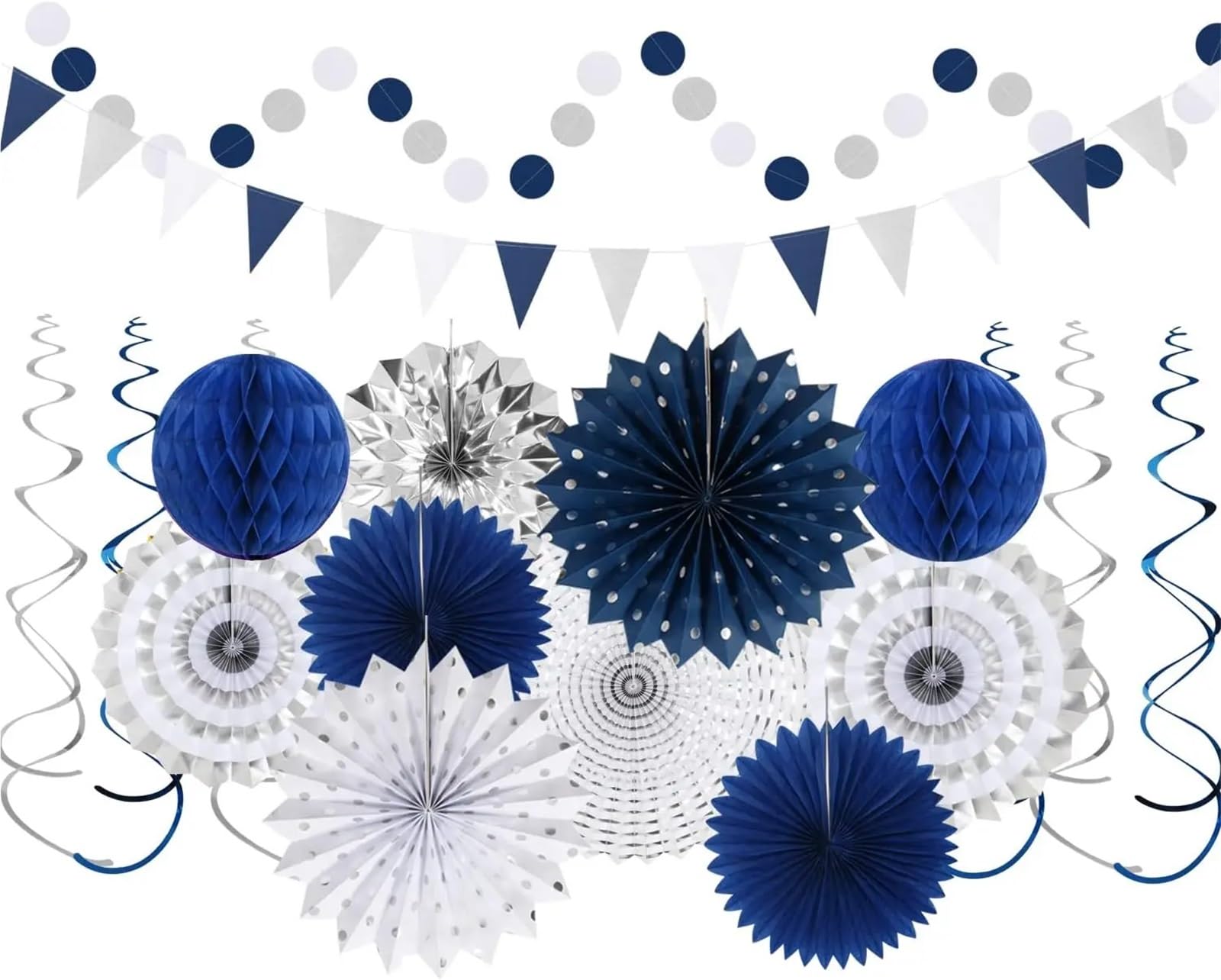 Seidenpapier Pompons Papierfächer Pom Poms Quaste | 33 Stück Girlande Wimpel Banner Waben for Hochzeit Geburtstag