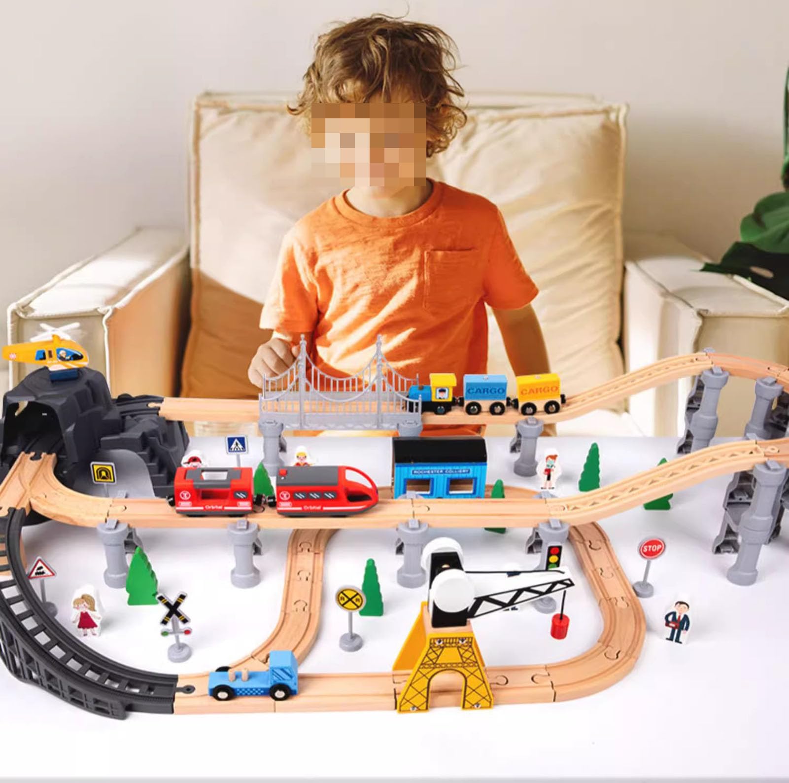 Montessori - Set di piccole piste dei treni, accessori ferroviari assemblati (85 pezzi)