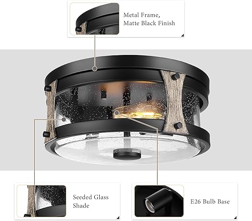Miniatura 10 de Lámpara de techo de 12 pulgadas con jaula de metal, lámpara de techo de vidrio de burbujas de granja de 12 pulgadas con jaula de metal, lámpara de
